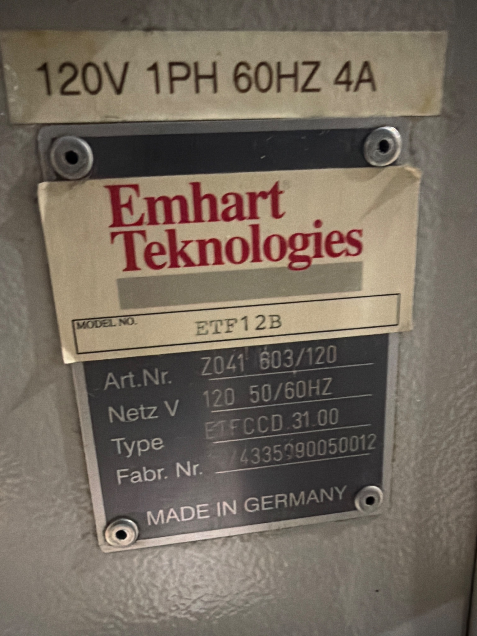 EMHART TEKNOLOGIES ETF12B Stud Welder USED 5