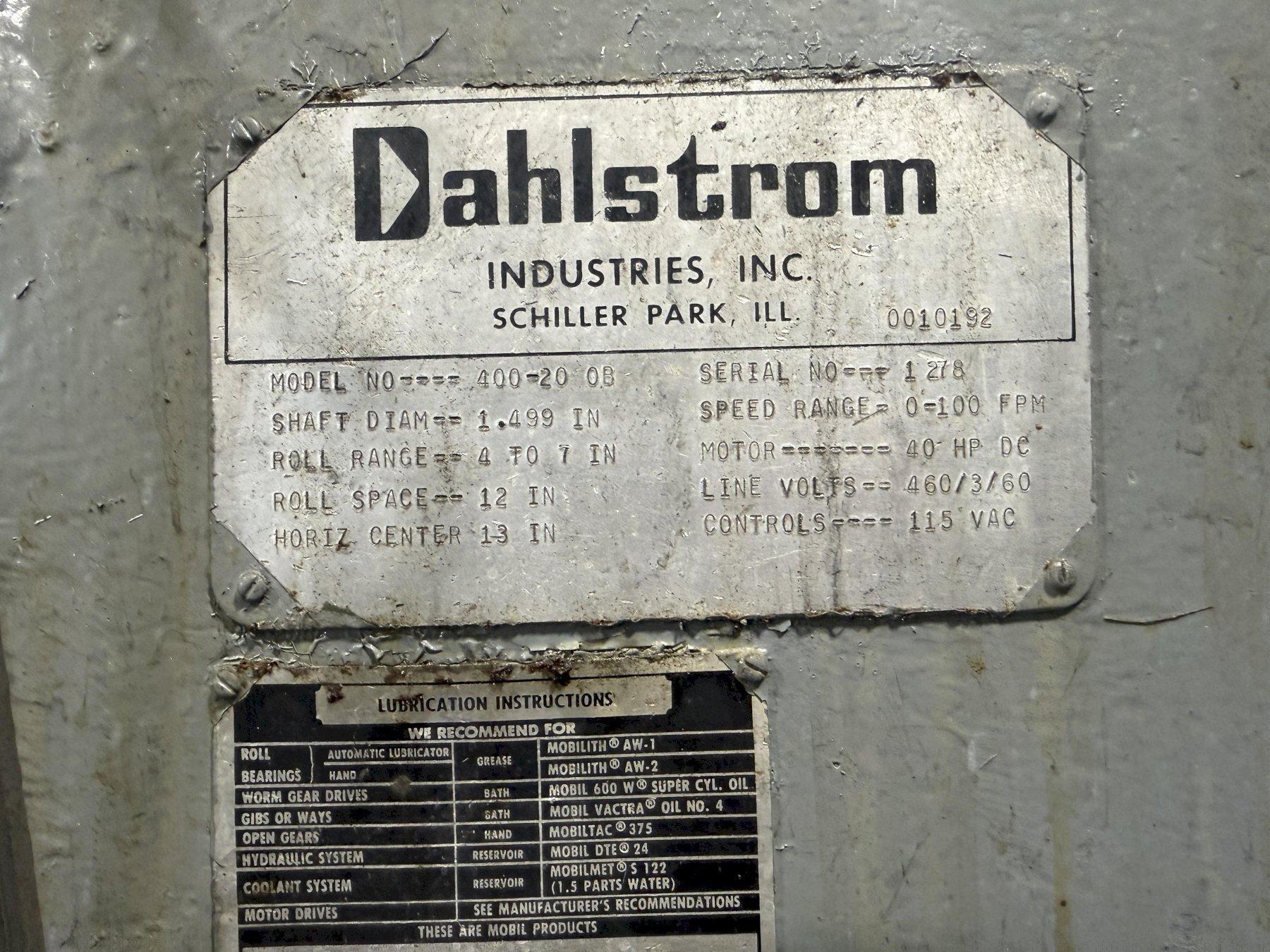 20 STAND X 1.5” DAHLSTROM MODEL 400-20OB ROLLFORMER 12” ROLLSPACE USED 9