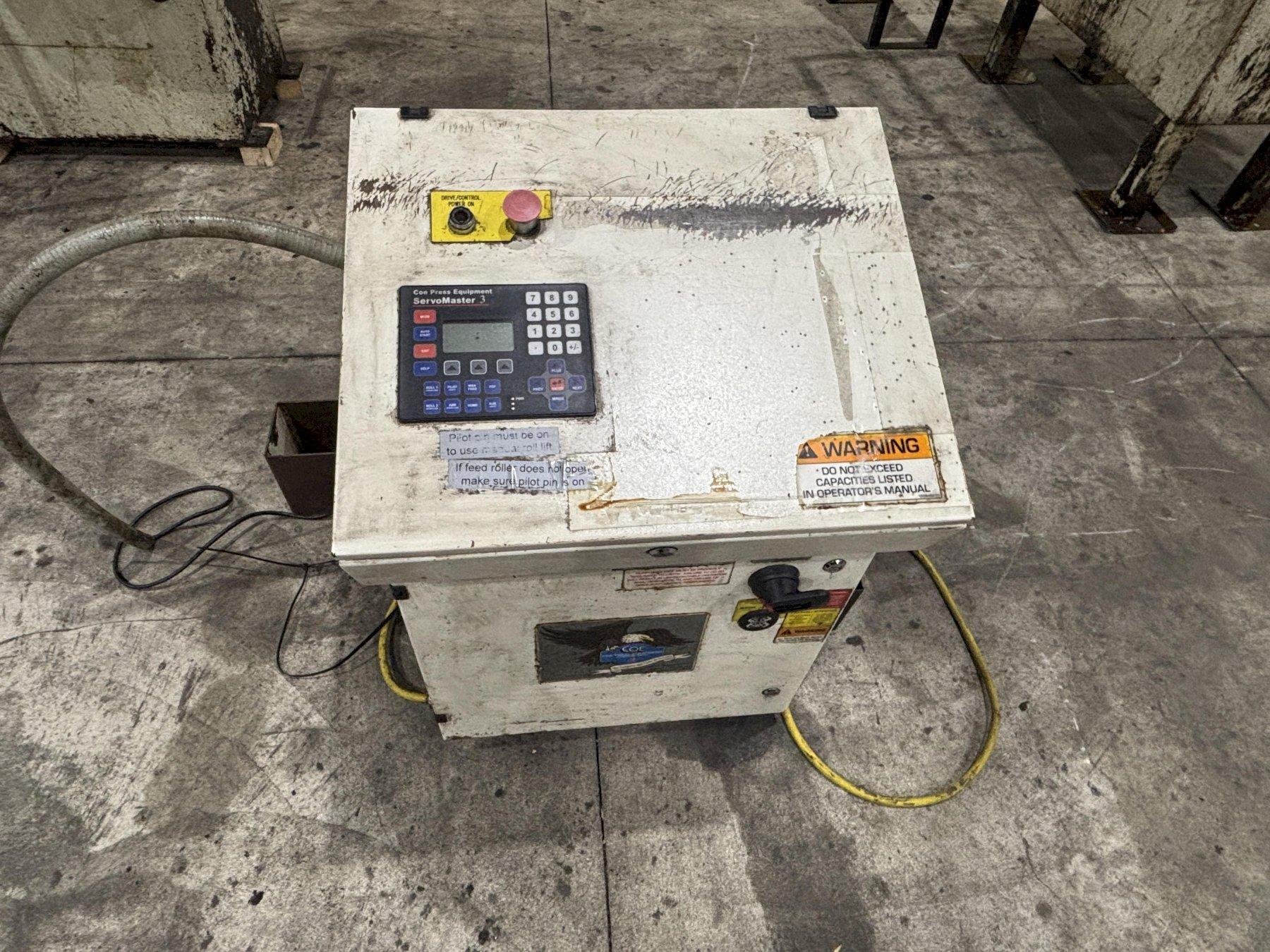 18" X .187 CWP MODEL #SMX18H SERVO COIL FEEDER & SERVOMASTER 3 CONTROL USED 2