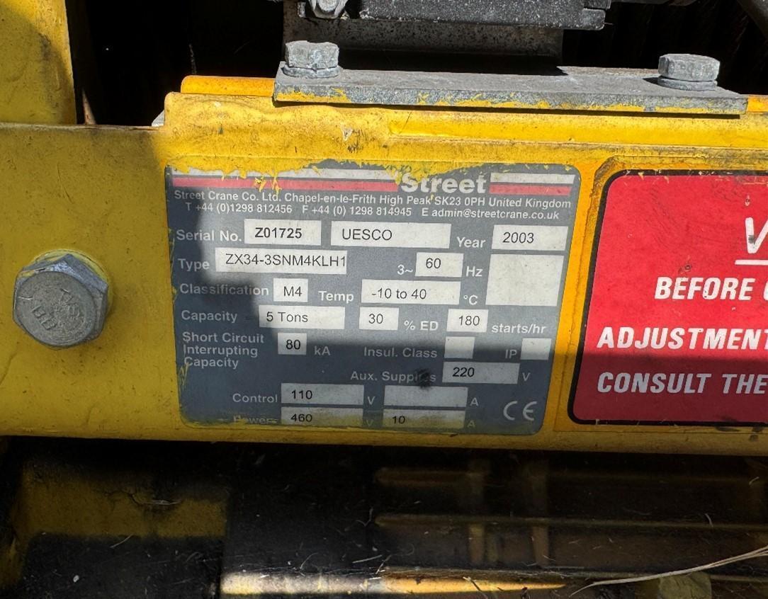 5 TON UESCO ZX34-3SNM4KLH1 UNDERHUNG OVERHEAD CRANE USED 4