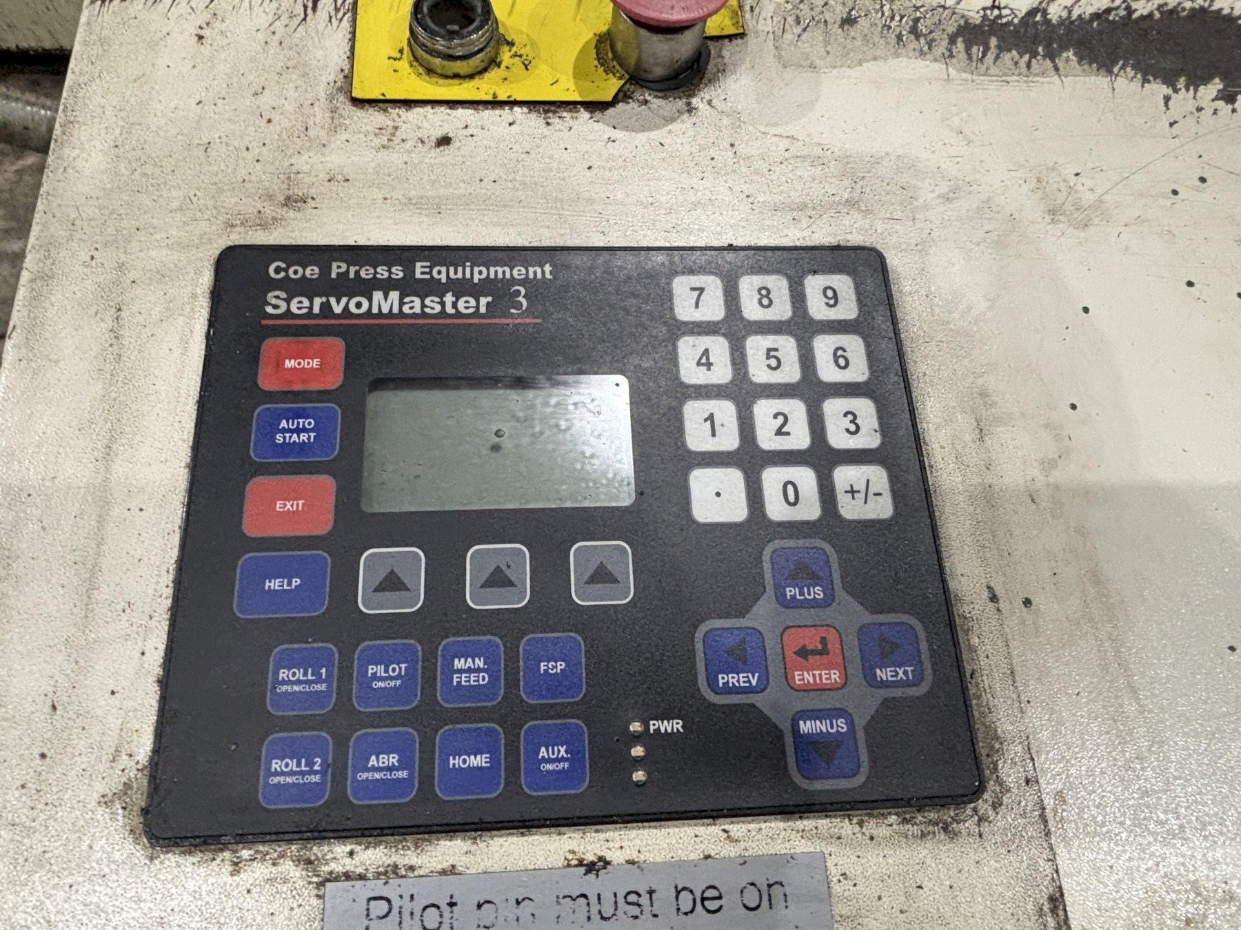 18" X .187 CWP MODEL #SMX18H SERVO COIL FEEDER & SERVOMASTER 3 CONTROL USED 3