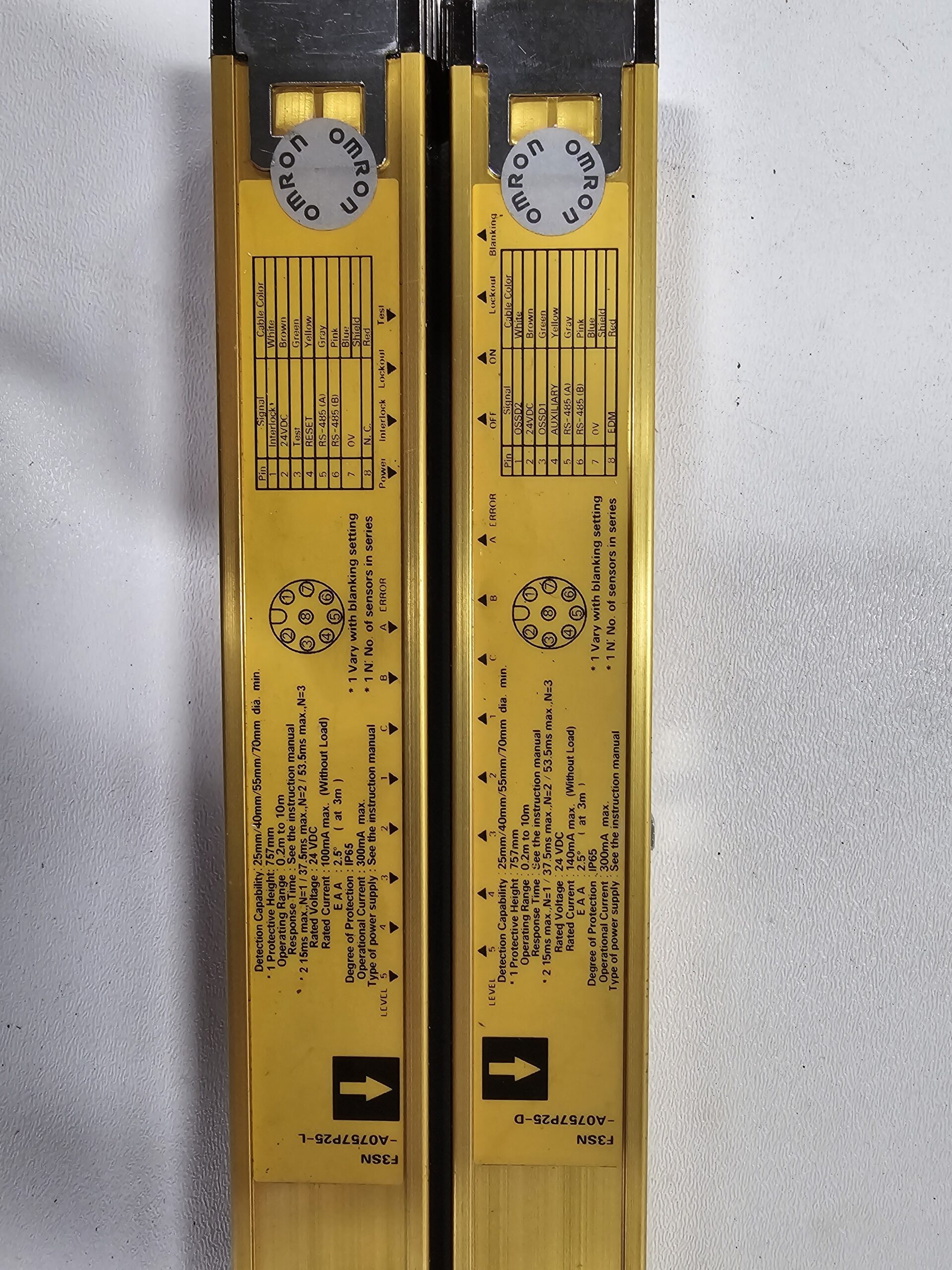 OMRON F3SN‑A0757P25‑L / F3SN‑A0757P25‑D Safety Light Curtain Set USED 3