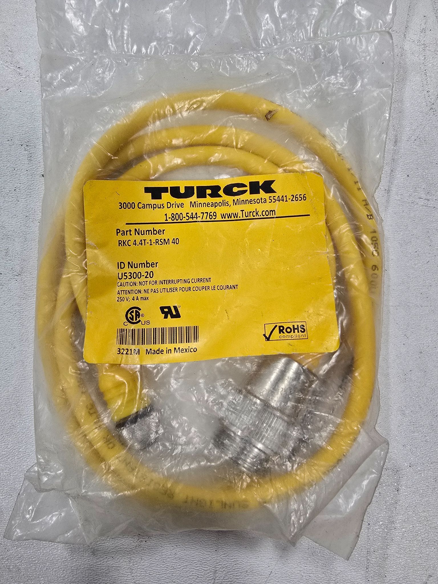 TURCK RKC‑4.4T‑1‑RSM‑40 Sensor/Actuator Cable NEW 0