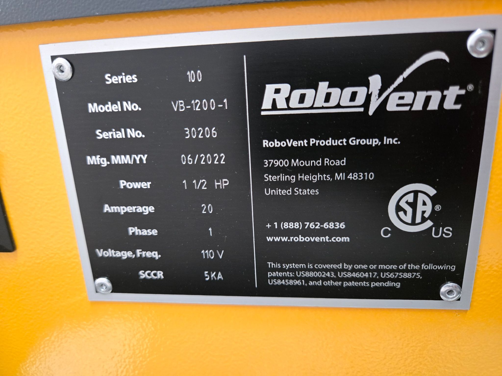 RoboVent VB-1200-1 Fume Extractor NEW 1