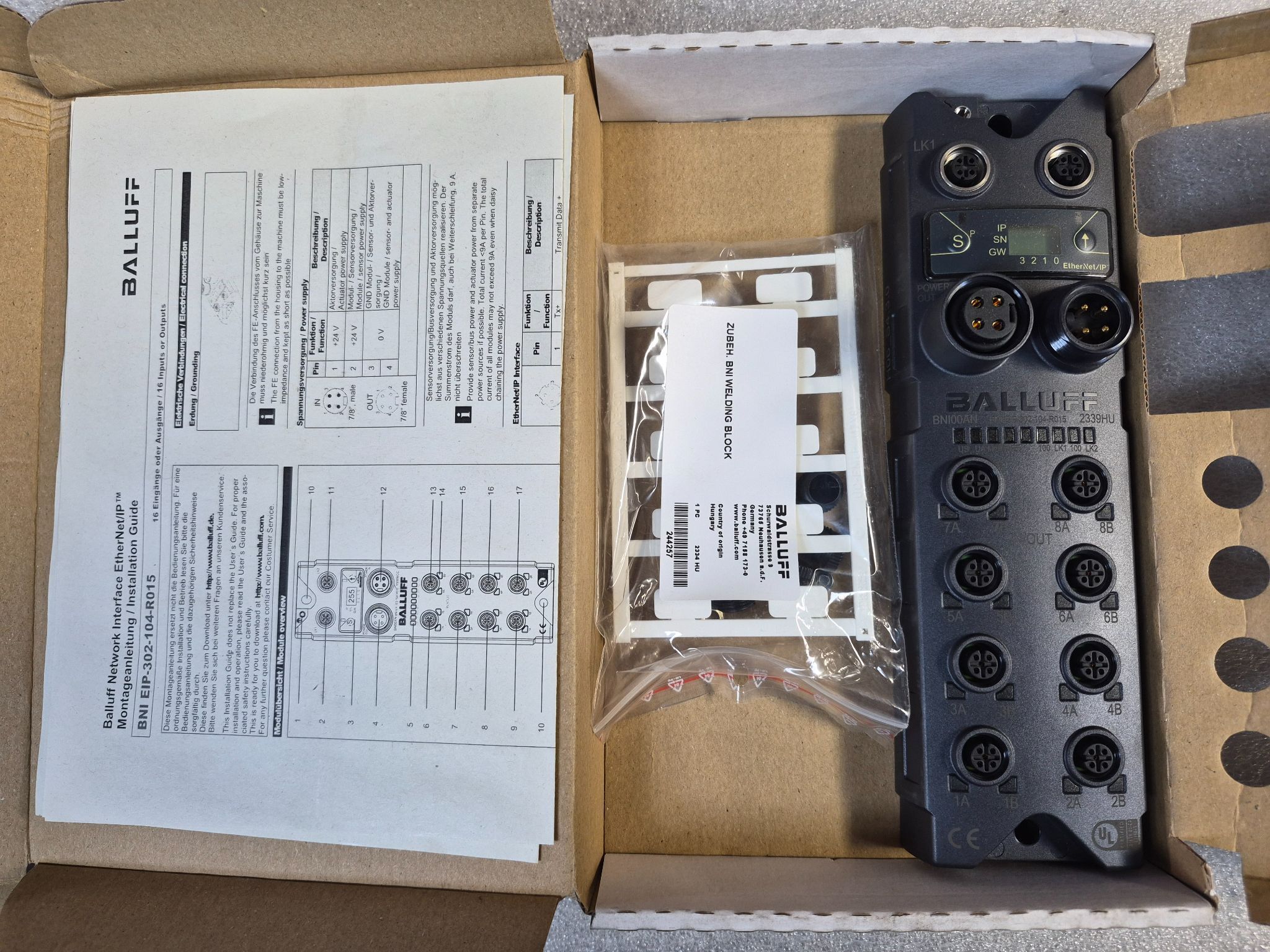 BALLUFF BNI EIP‑302‑104‑R015 Ethernet/IP Network Block BNI00AN NEW 1