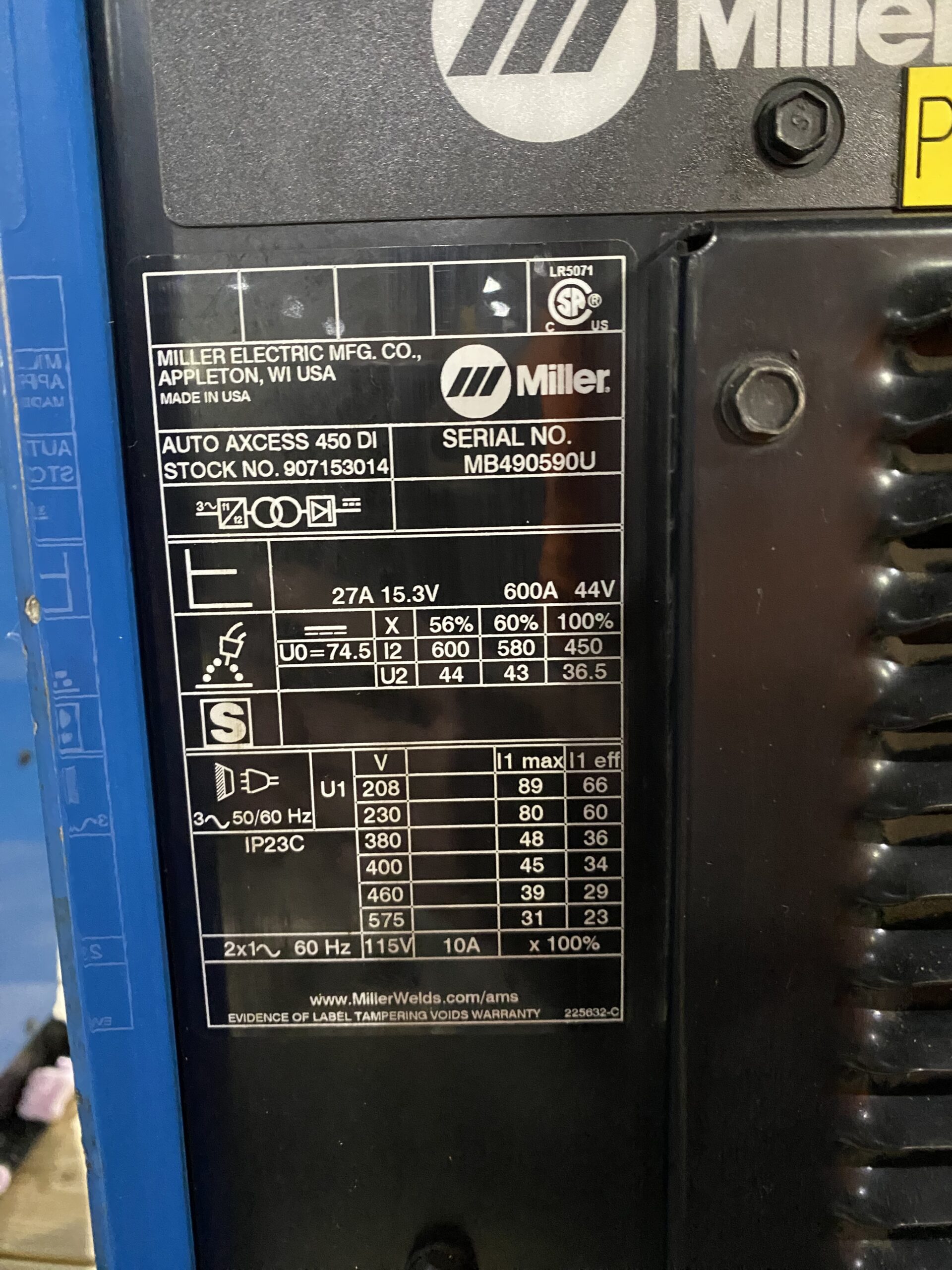 MILLER - AUTO-AXCESS 450-DI Welder USED 3
