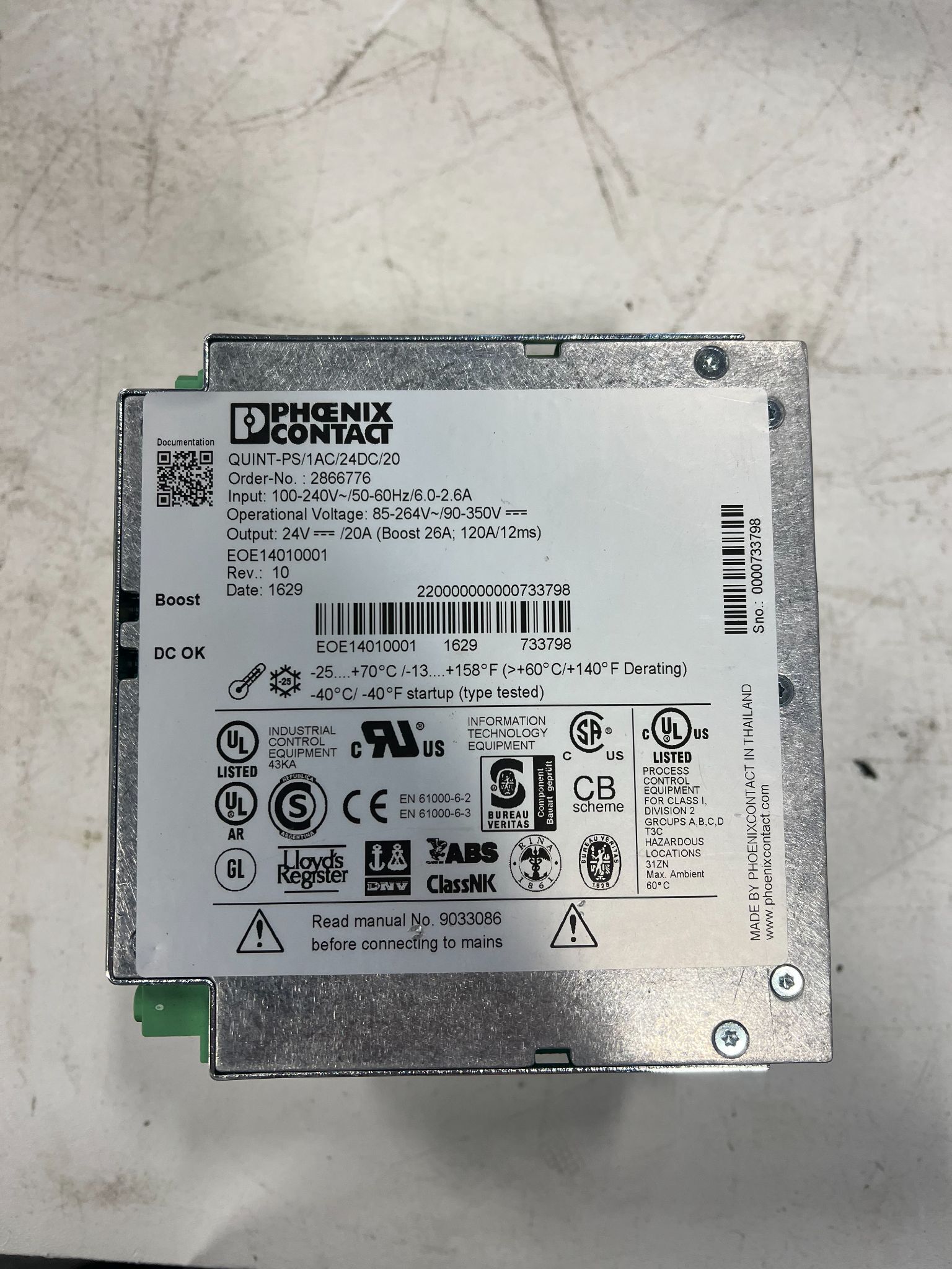 PHOENIX CONTACT QUINT‑PS/1AC/24DC/20 Power Supply USED 3