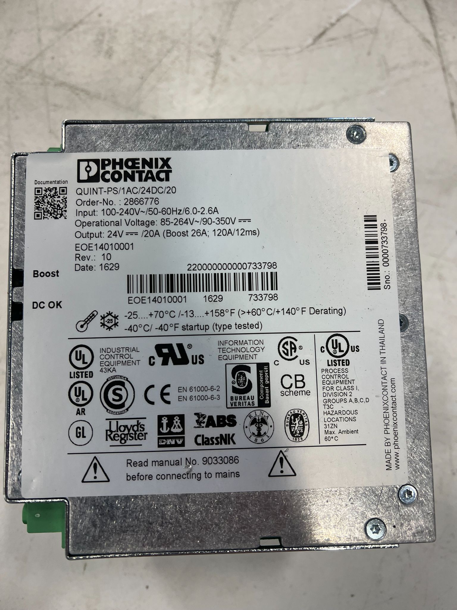 PHOENIX CONTACT QUINT‑PS/1AC/24DC/20 Power Supply USED 4