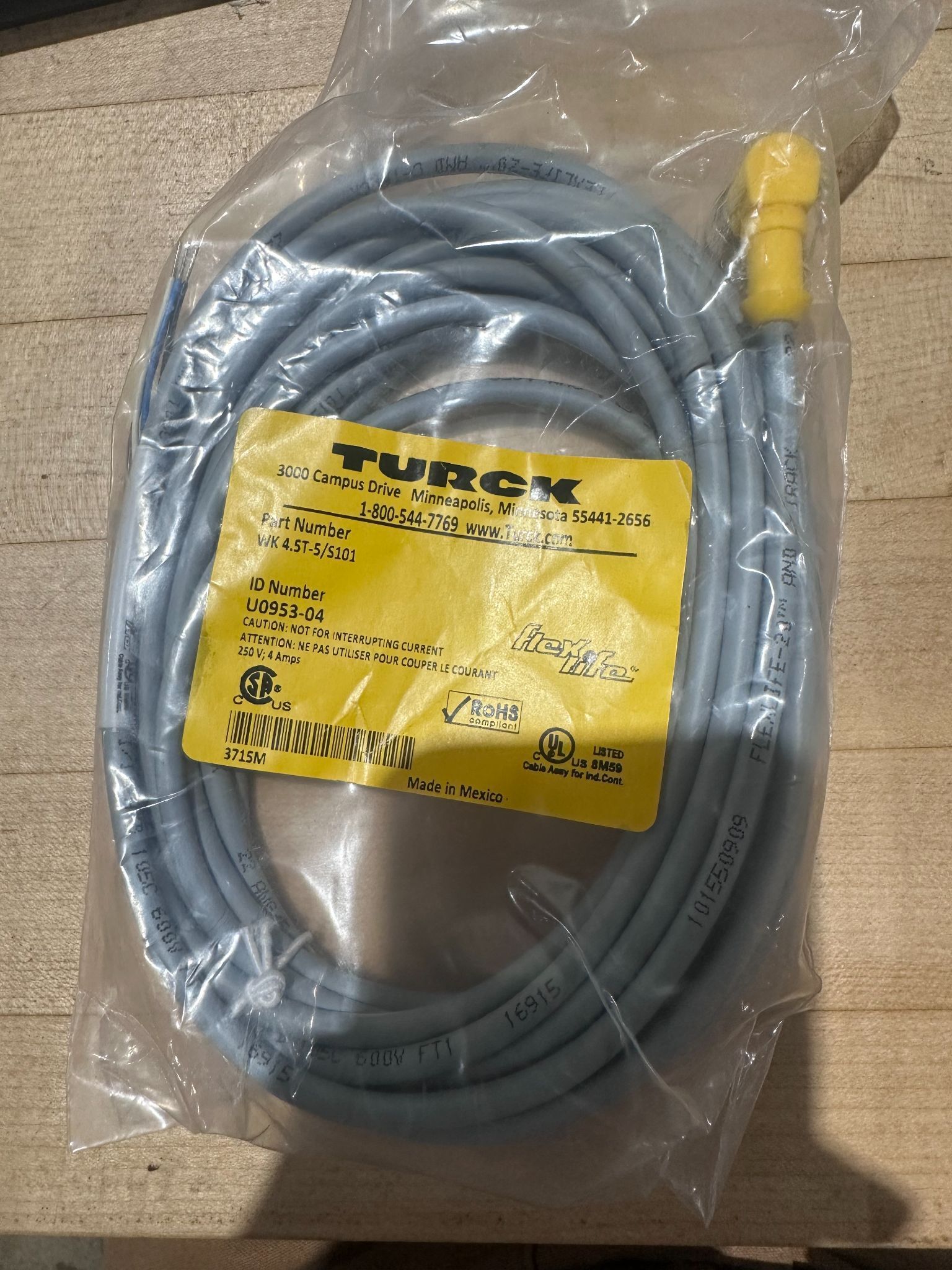 TURCK WK4.5T‑5/S101 Sensor Cordset Cable NEW 1