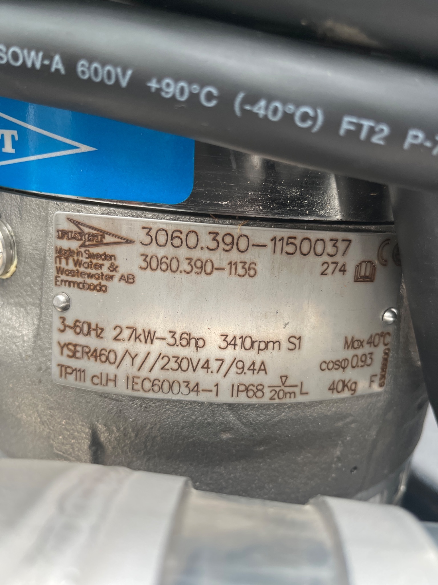 FLYGT 3060.390‑1136 Submersible Pump 1150037 NEW 3