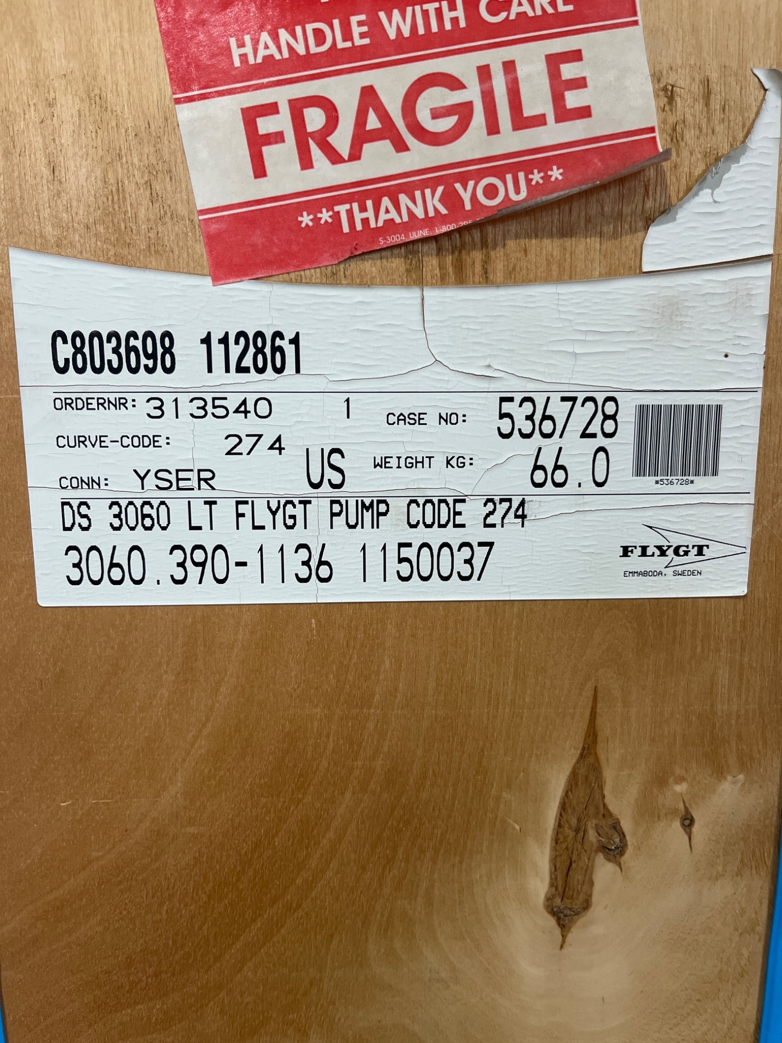 FLYGT 3060.390‑1136 Submersible Pump 1150037 NEW 12