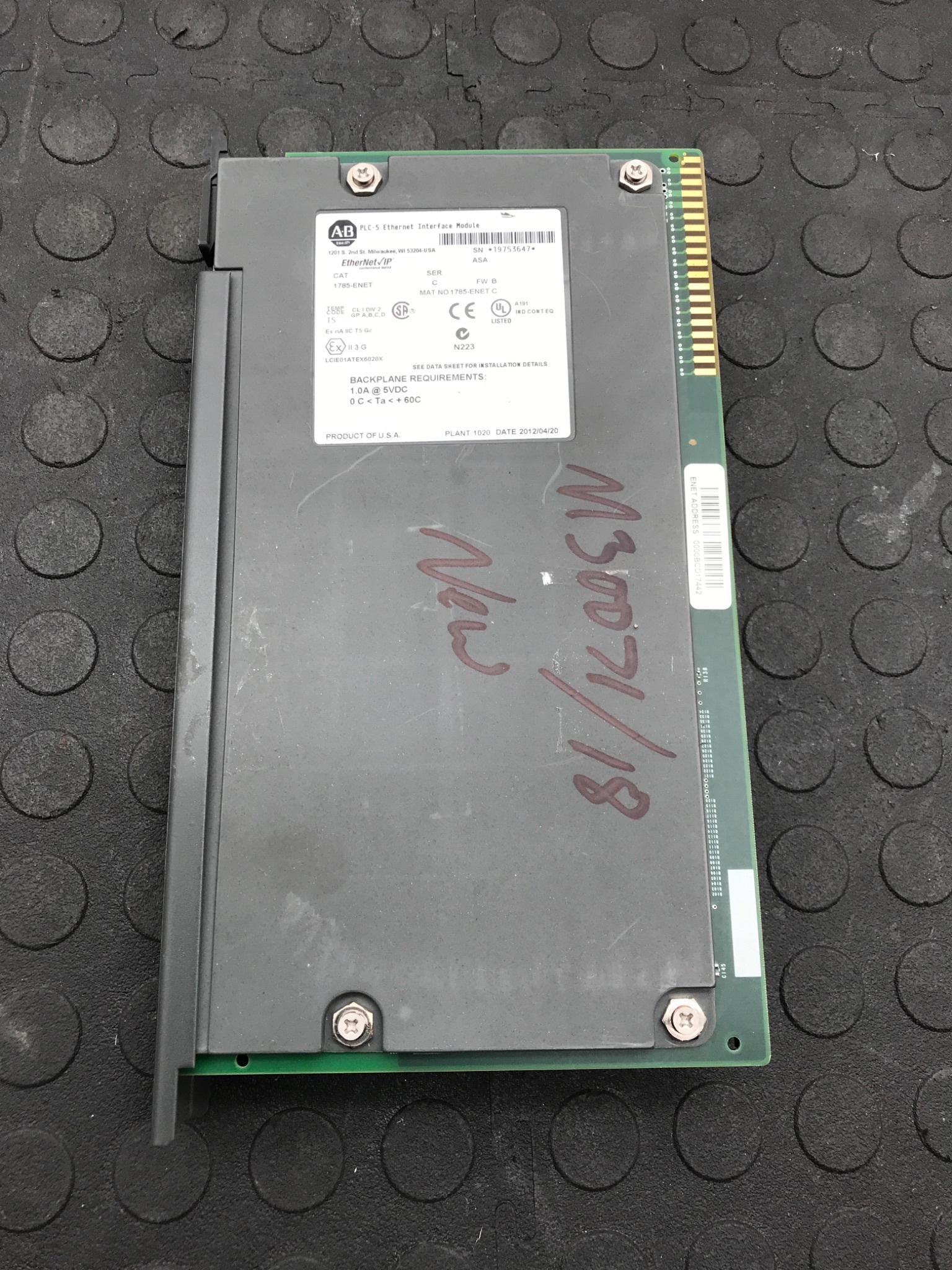 ALLEN‑BRADLEY 1785‑ENET PLC‑5 Ethernet Interface Module USED 1