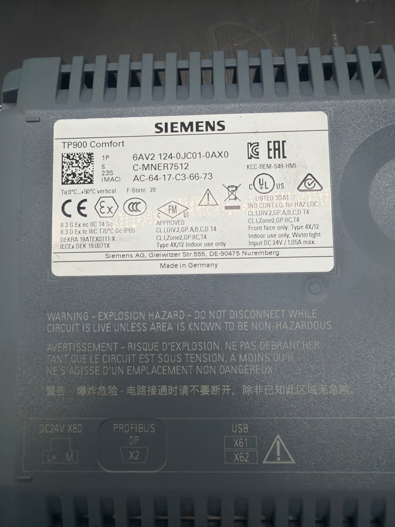 SIEMENS 6AV2124-0JC01-0AX0 SIMATIC TP900 Comfort HMI Touch Panel USED 5