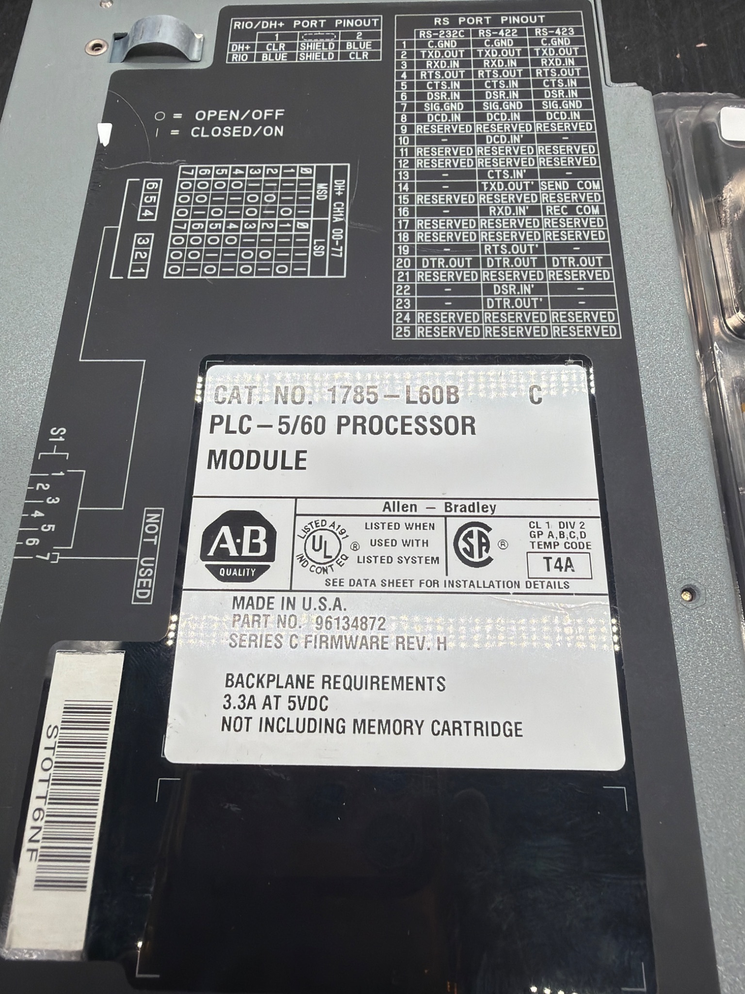 ALLEN‑BRADLEY 1785‑L60B PLC‑5/60 Processor Module USED 2
