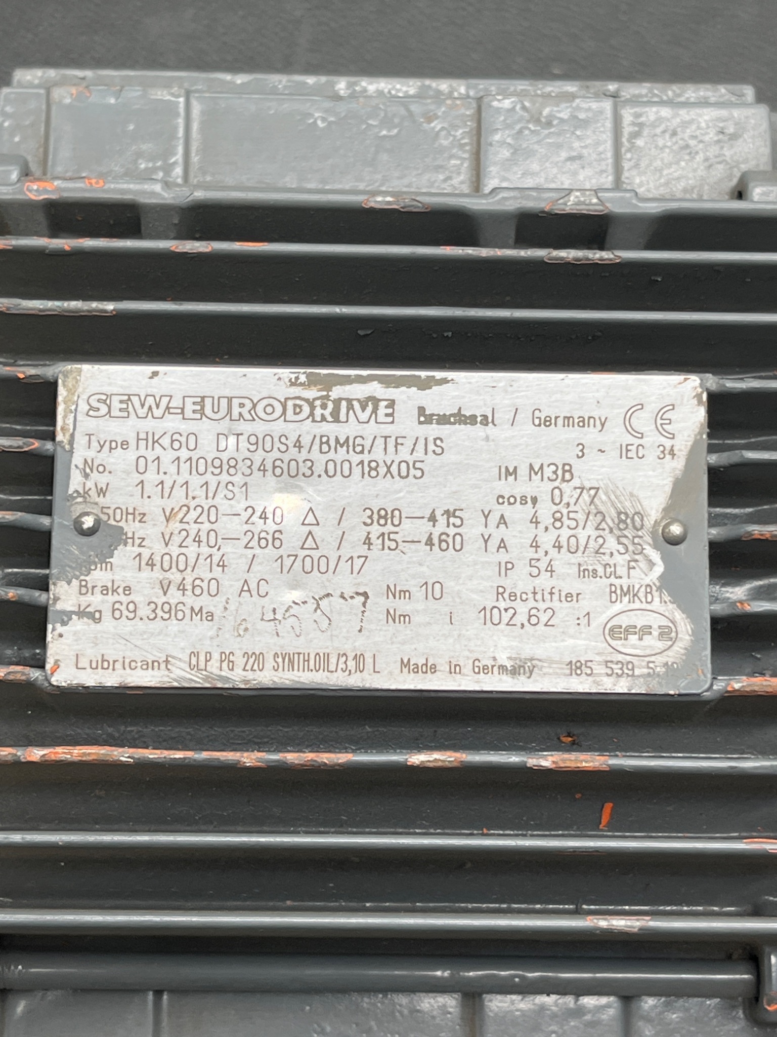 SEW‑EURODRIVE HK60 DT90S4/BMG/TF/IS Gearmotor with Brake USED 4