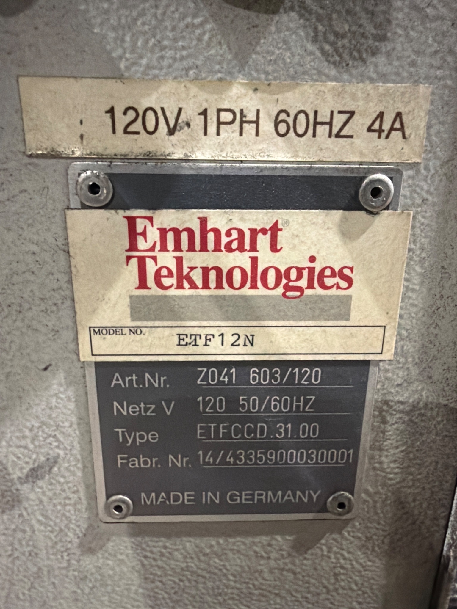 EMHART TEKNOLOGIES ETF12N Vibratory Bowl Feeder Fastener Feeding System USED 2