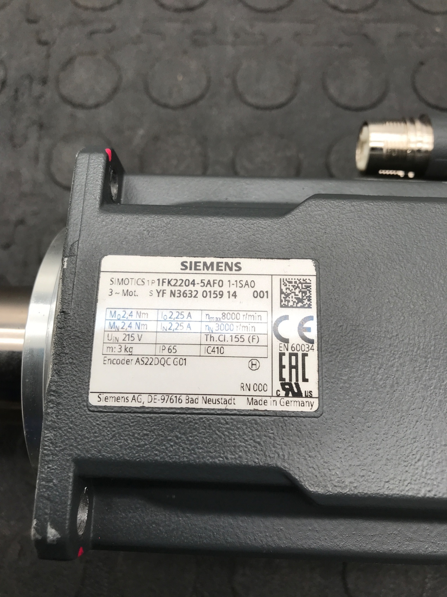 SIEMENS 1FK2204‑5AF0‑1SA0 SIMOTICS S Servo Motor NEW 1