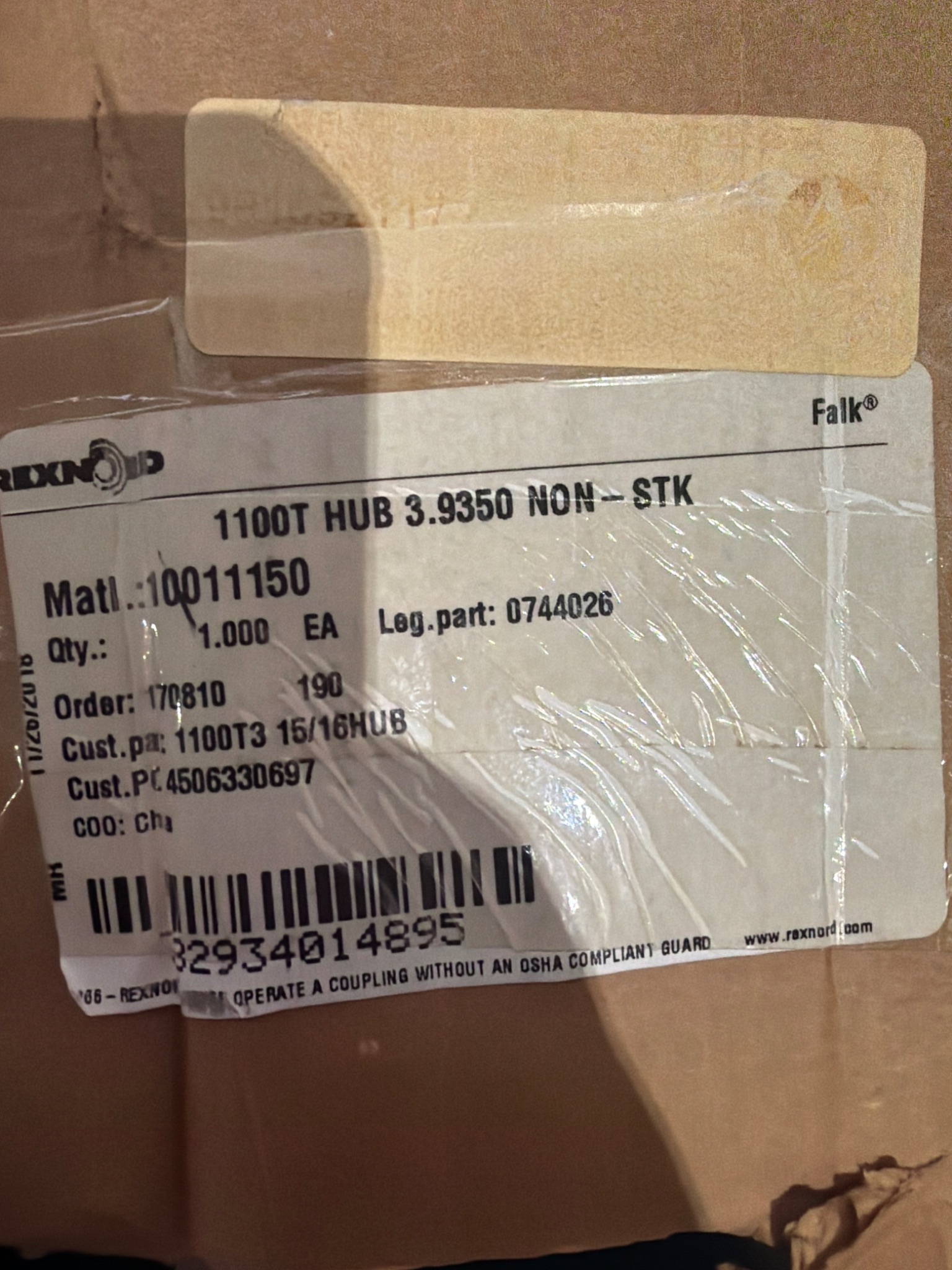 REXNORD 1100T HUB 3.9350 Grid Coupling Hub NON‑STK NEW 1