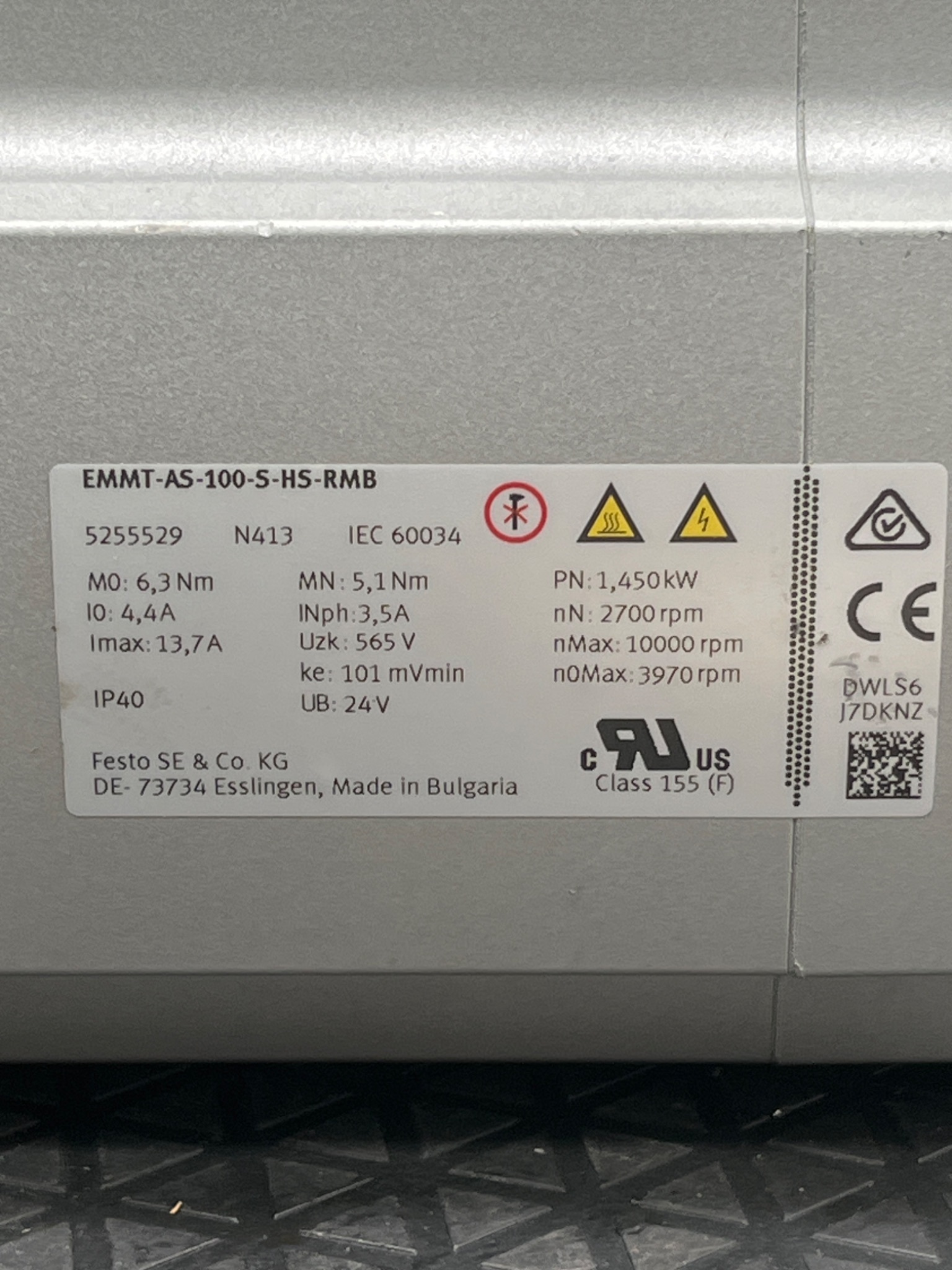 FESTO EMMT‑AS‑100‑S‑HS‑RMB Servo Motor USED 5