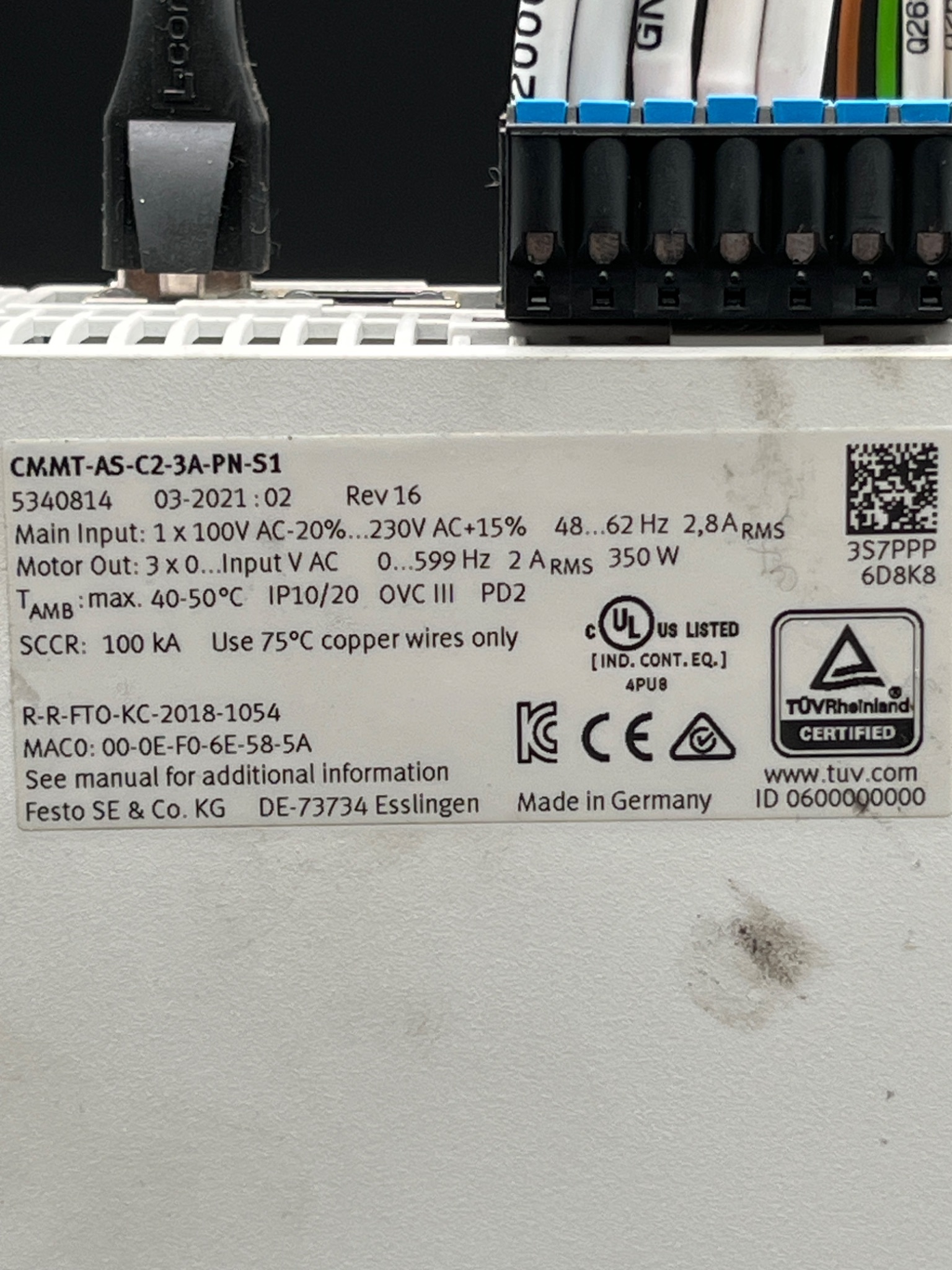 FESTO CMMT‑AS‑C2‑3A‑PN‑S1 Servo Drive PROFINET USED 4