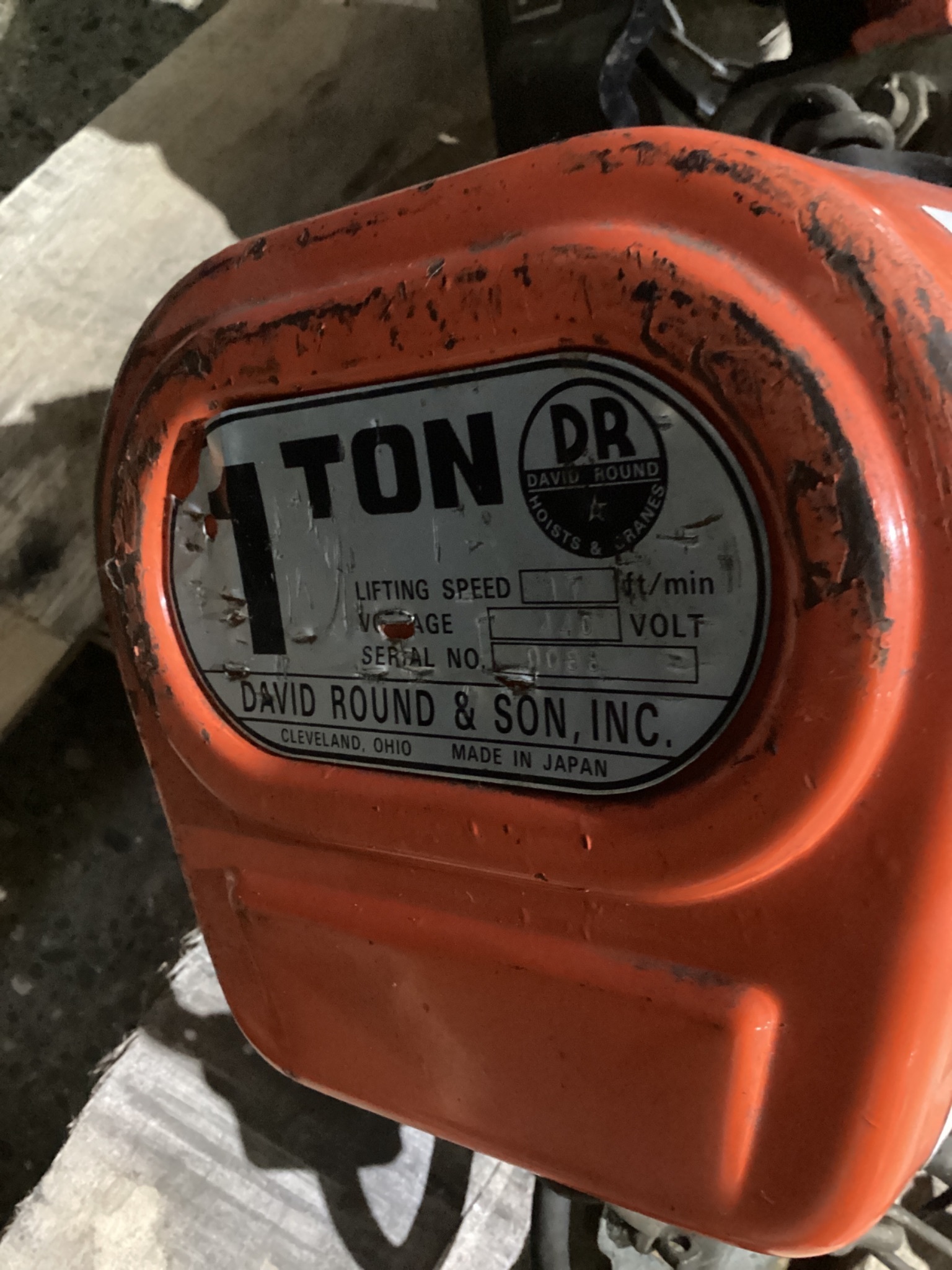 DAVID ROUND 1 Ton Electric Chain Hoist 440V USED 0