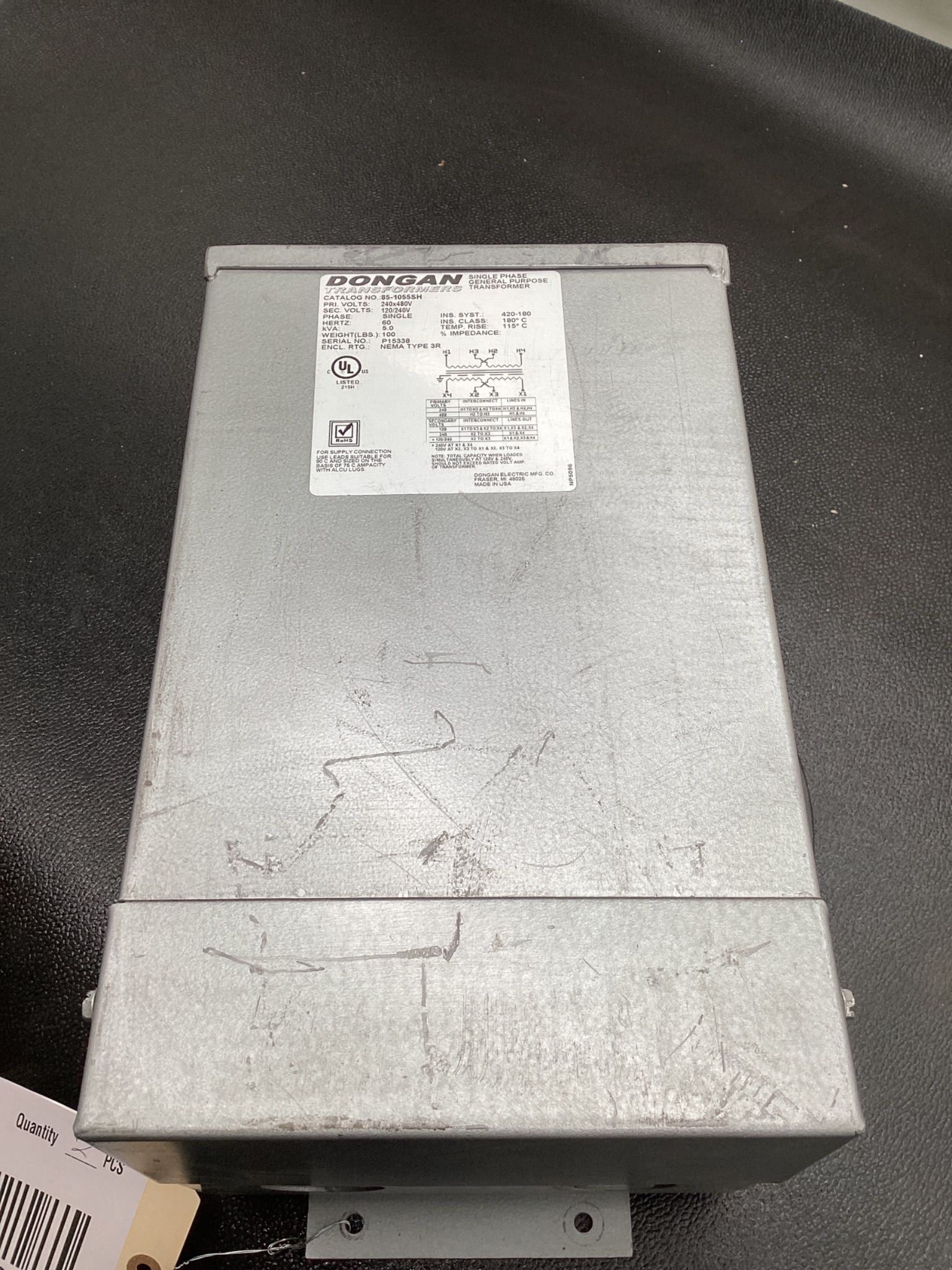DONGAN 85-1055SH Transformer 5KVA 240x480V - 120/240V 1PH USED 0