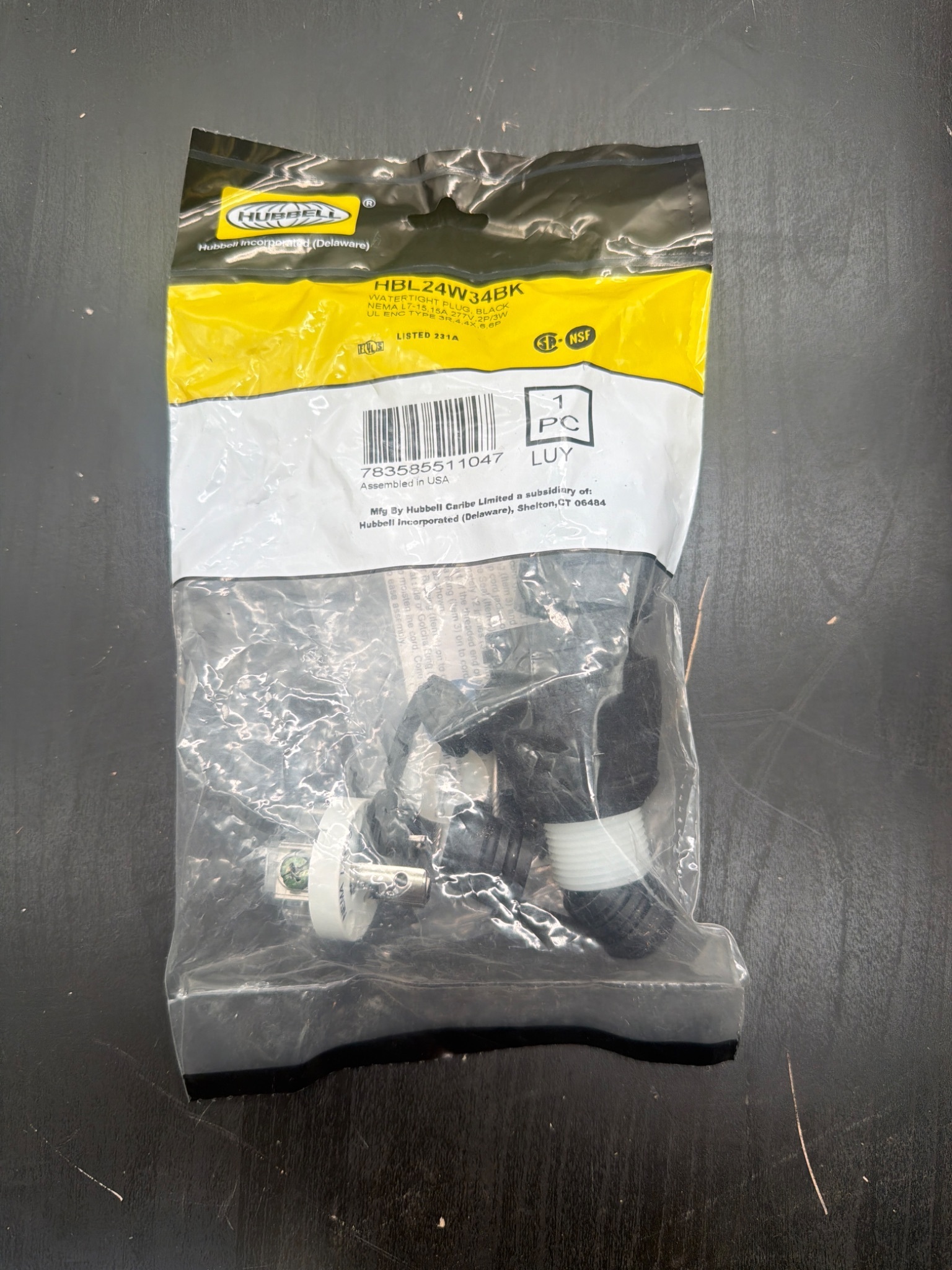 HUBBELL HBL24W34BK Watertight Plug NEMA L7‑15 15A 277V NEW 0