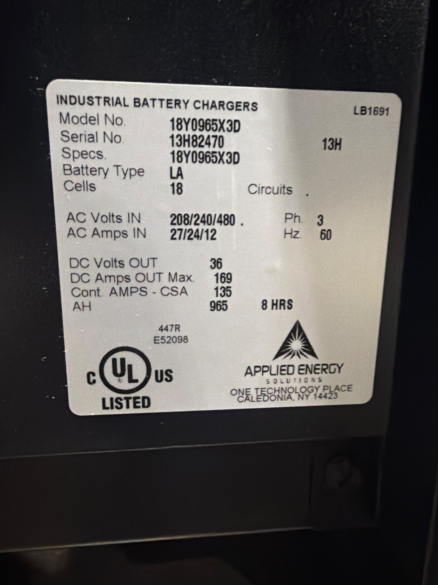 APPLIED ENERGY SOLUTIONS 18Y0965X3D WorkHorse Series 3 Battery Charger 36V USED 4
