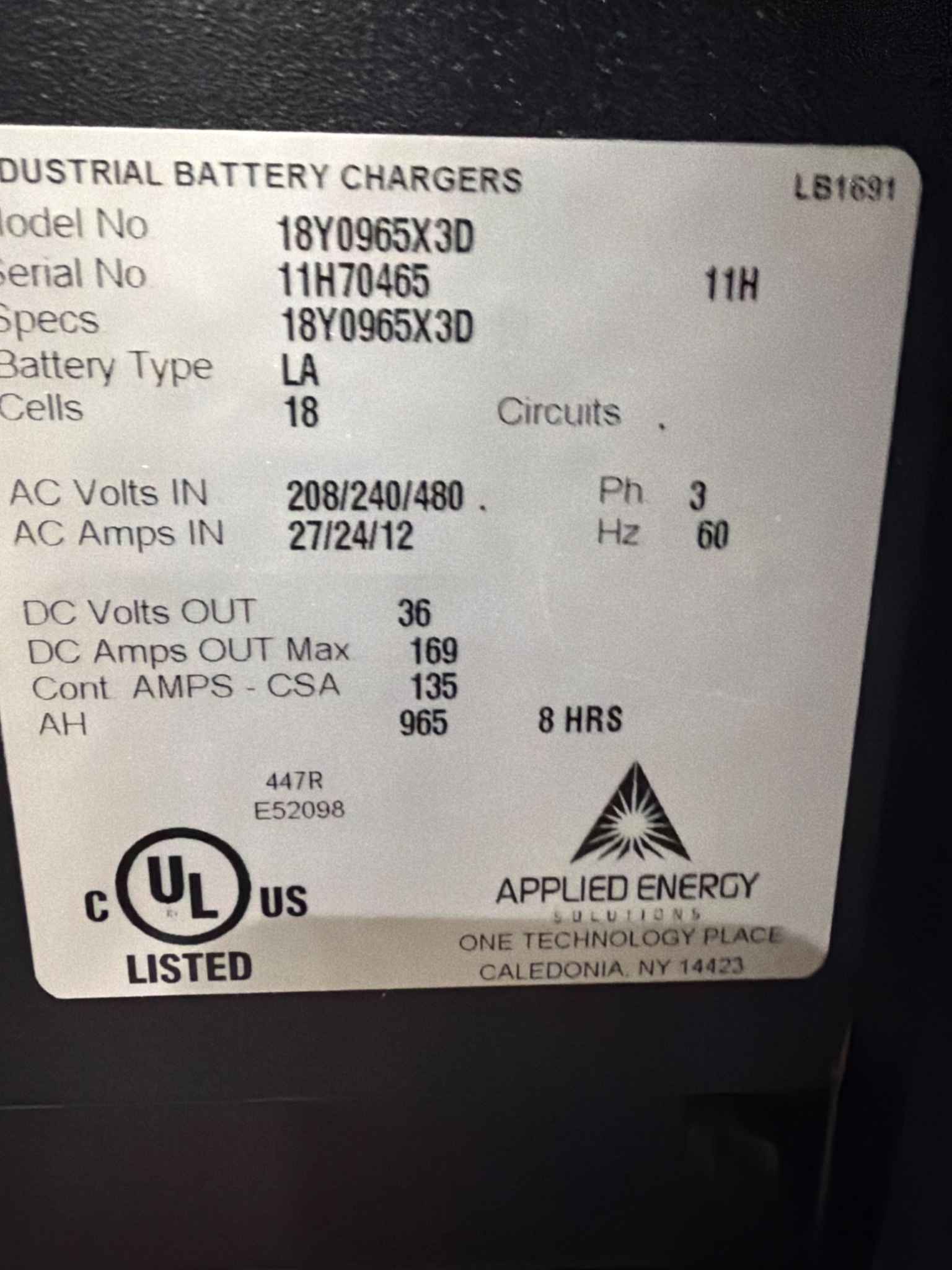 APPLIED ENERGY SOLUTIONS 18Y0965X3D WorkHorse Series 3 Battery Charger 36V USED 5