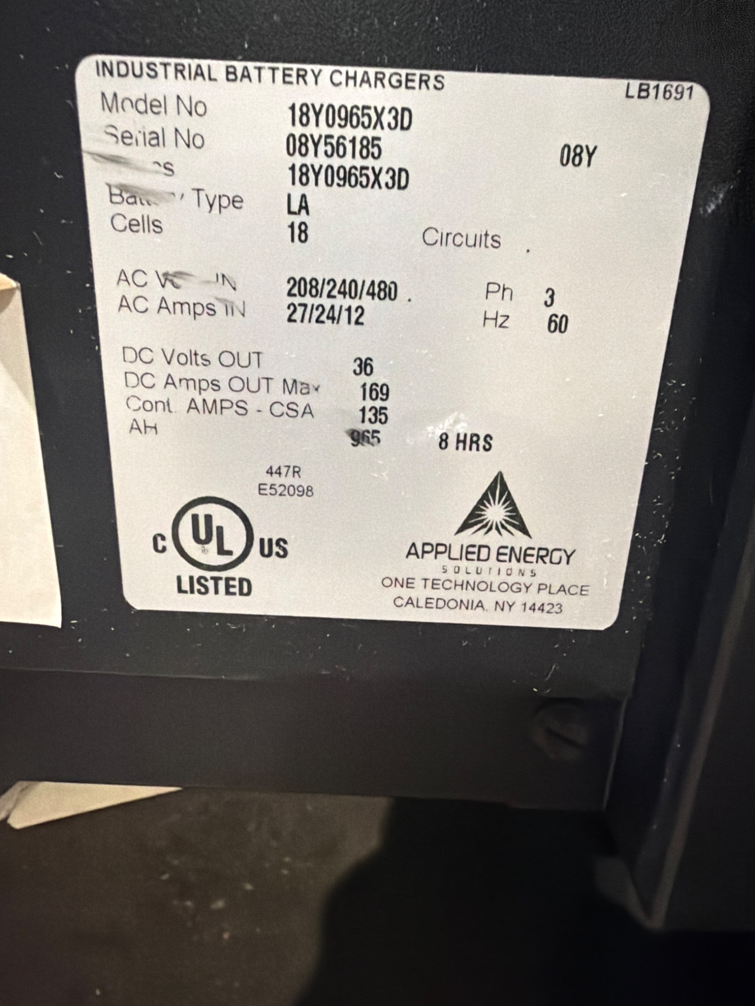APPLIED ENERGY SOLUTIONS 18Y0965X3D WorkHorse Series 3 Battery Charger 36V USED 4