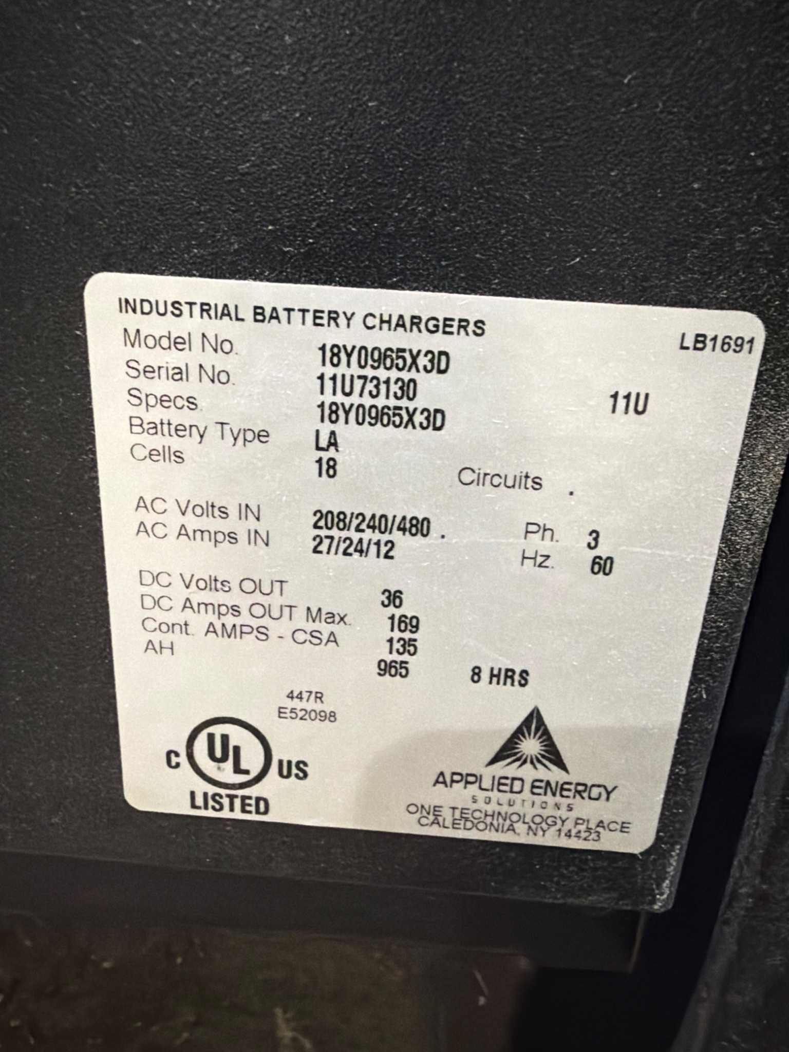 APPLIED ENERGY SOLUTIONS 18Y0965X3D WorkHorse Series 3 Battery Charger 36V USED 3