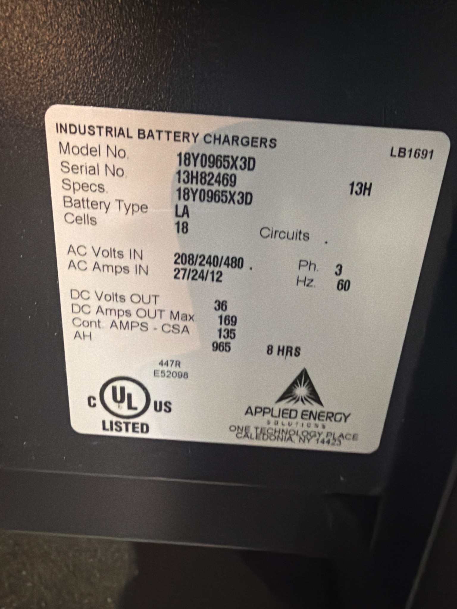 APPLIED ENERGY SOLUTIONS 18Y0965X3D WorkHorse Series 3 Battery Charger 36V USED 5