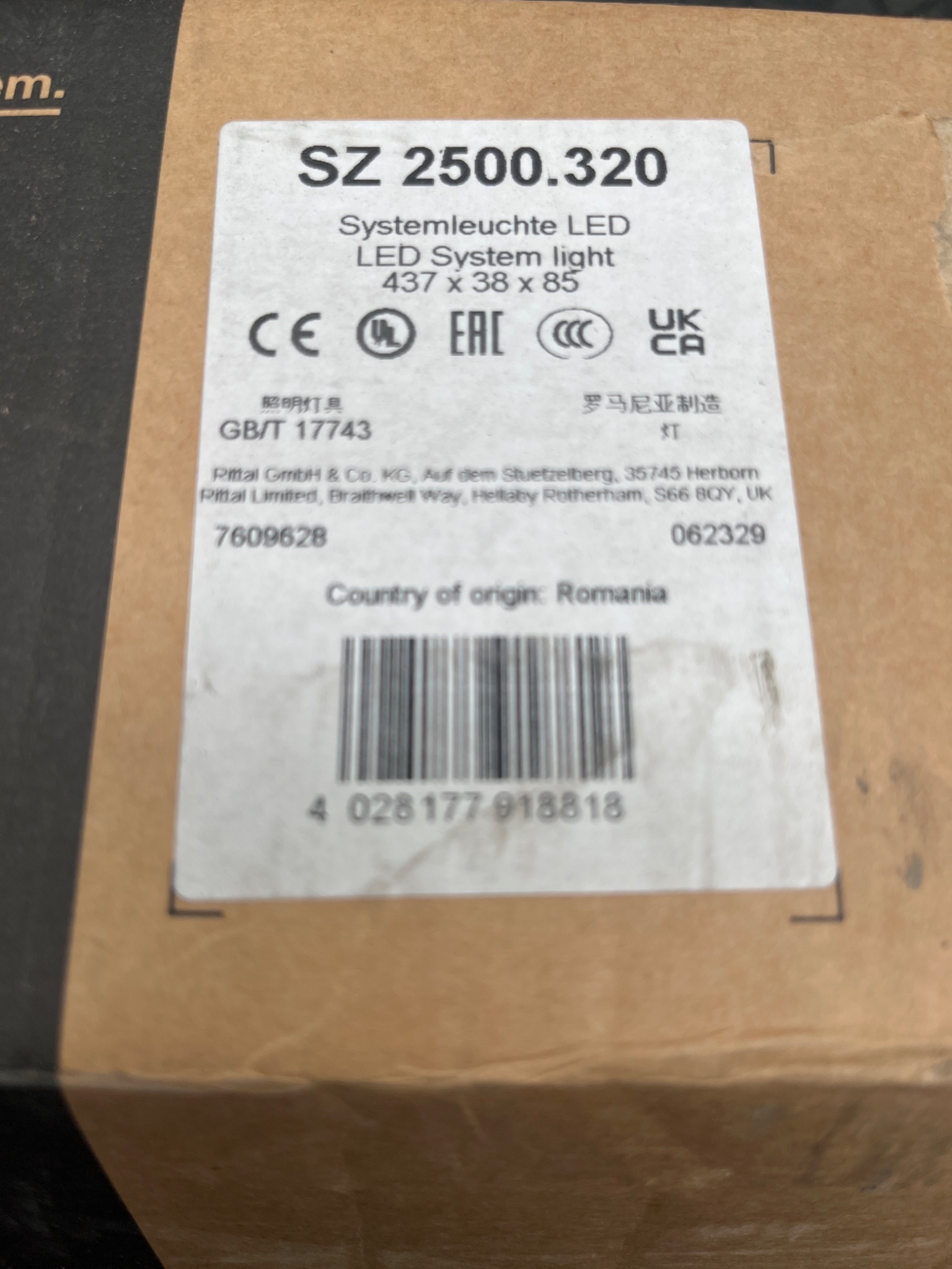 RITTAL SZ 2500.320 LED System Light NEW 2