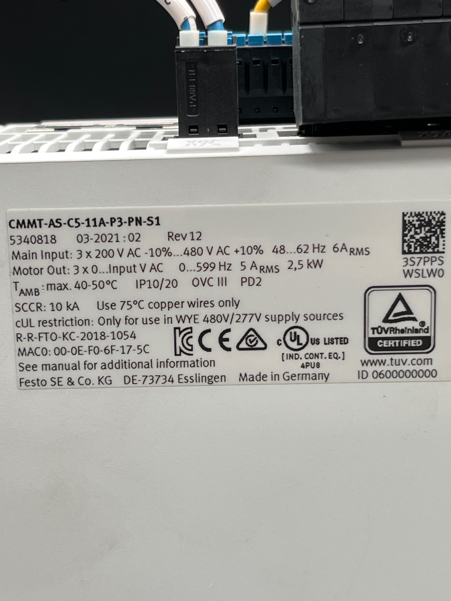 FESTO CMMT‑AS‑C5‑11A‑P3‑PN‑S1 Servo Drive USED 5