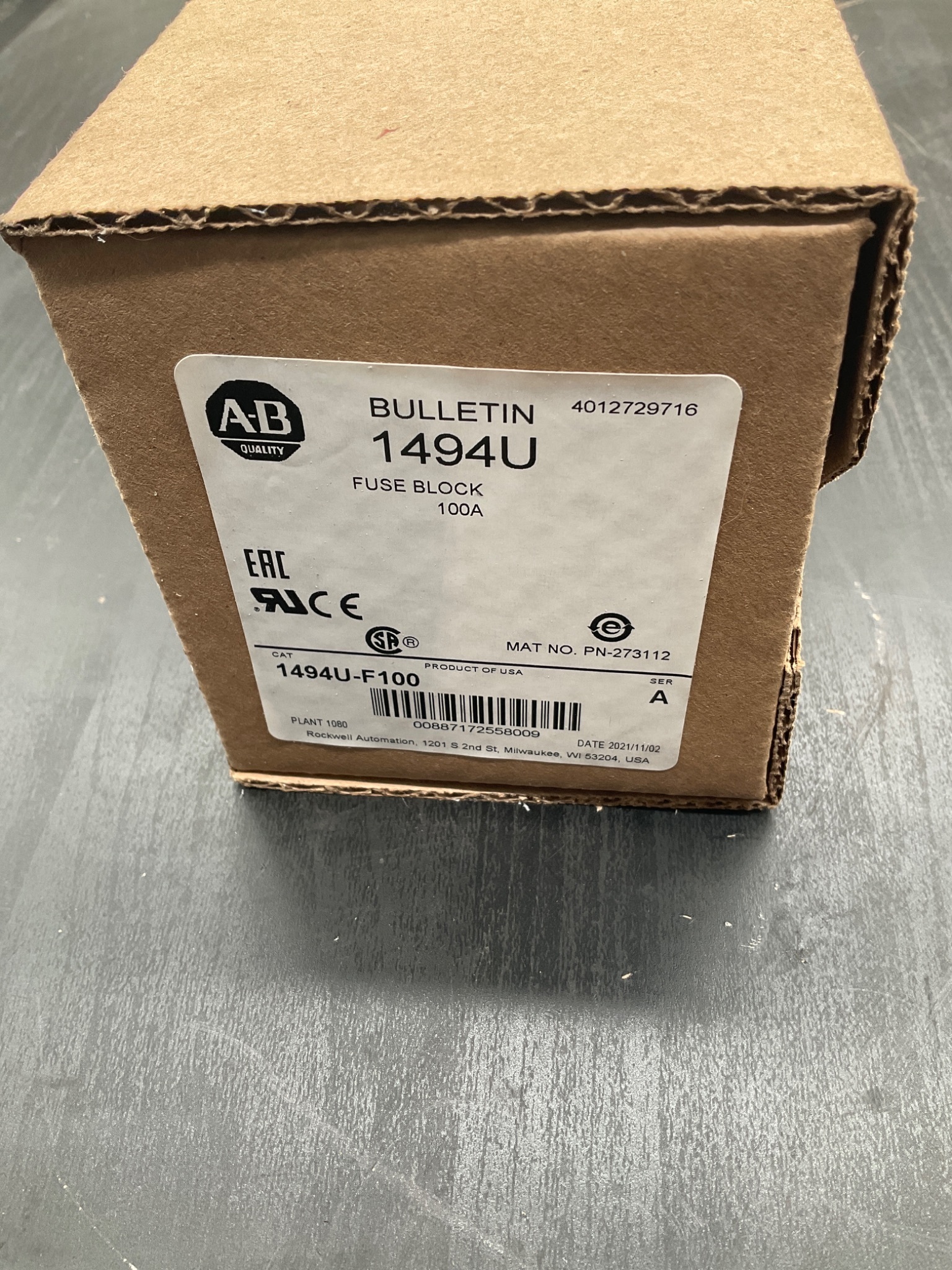 ALLEN‑BRADLEY 1494U‑F100 Fuse Block 100A NEW 3