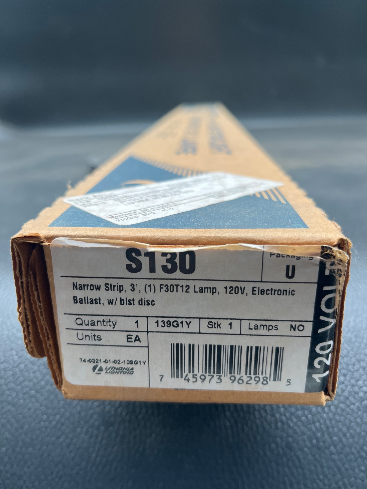 LITHONIA LIGHTING S130 3ft Narrow Strip Fluorescent Light NEW 3