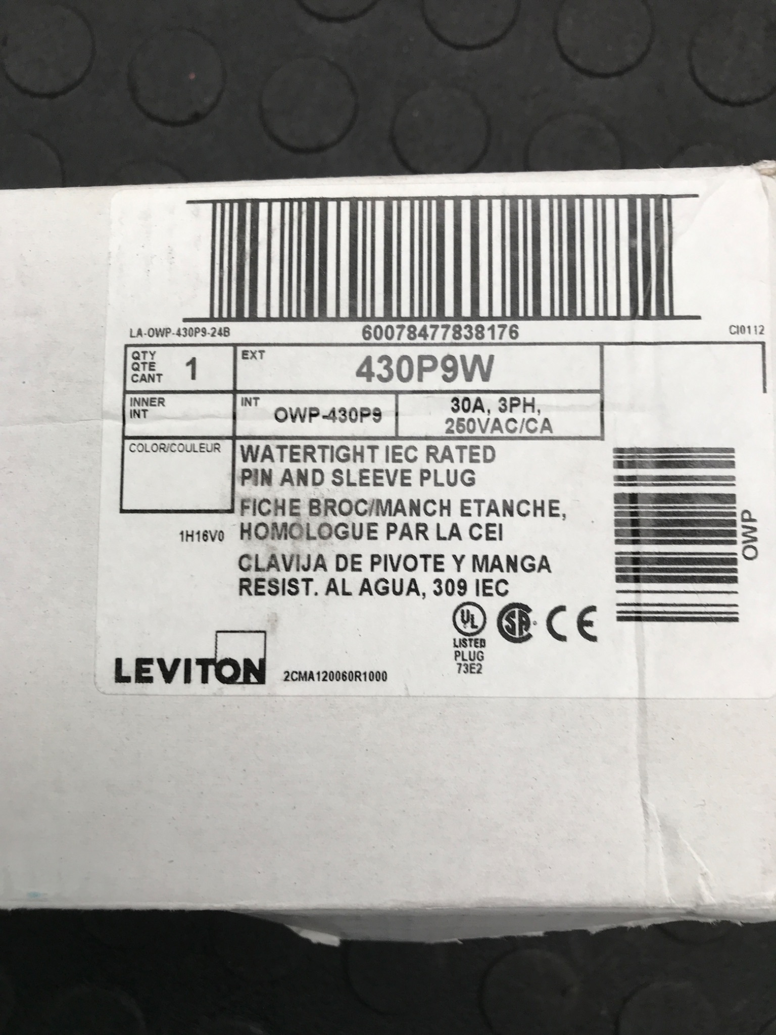 LEVITON 430P9W Pin and Sleeve Plug 30A 250V 3‑Phase NEW 0