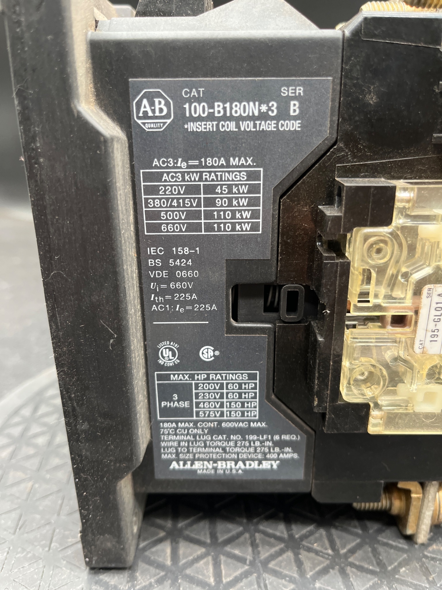 ALLEN‑BRADLEY 100‑B180N*3 B IEC Contactor USED 5