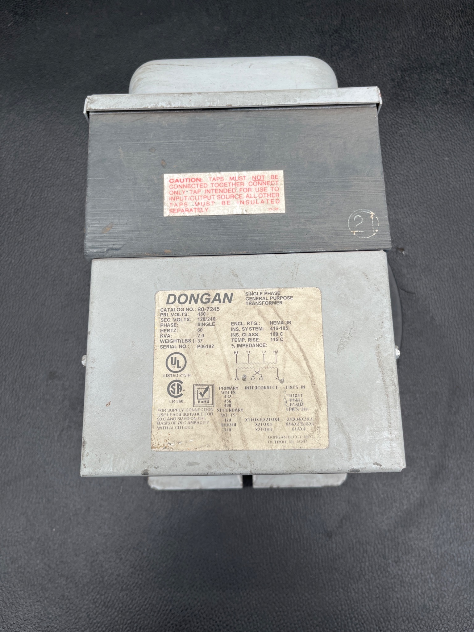 DONGAN 80‑7245 Single‑Phase General Purpose Transformer USED 0