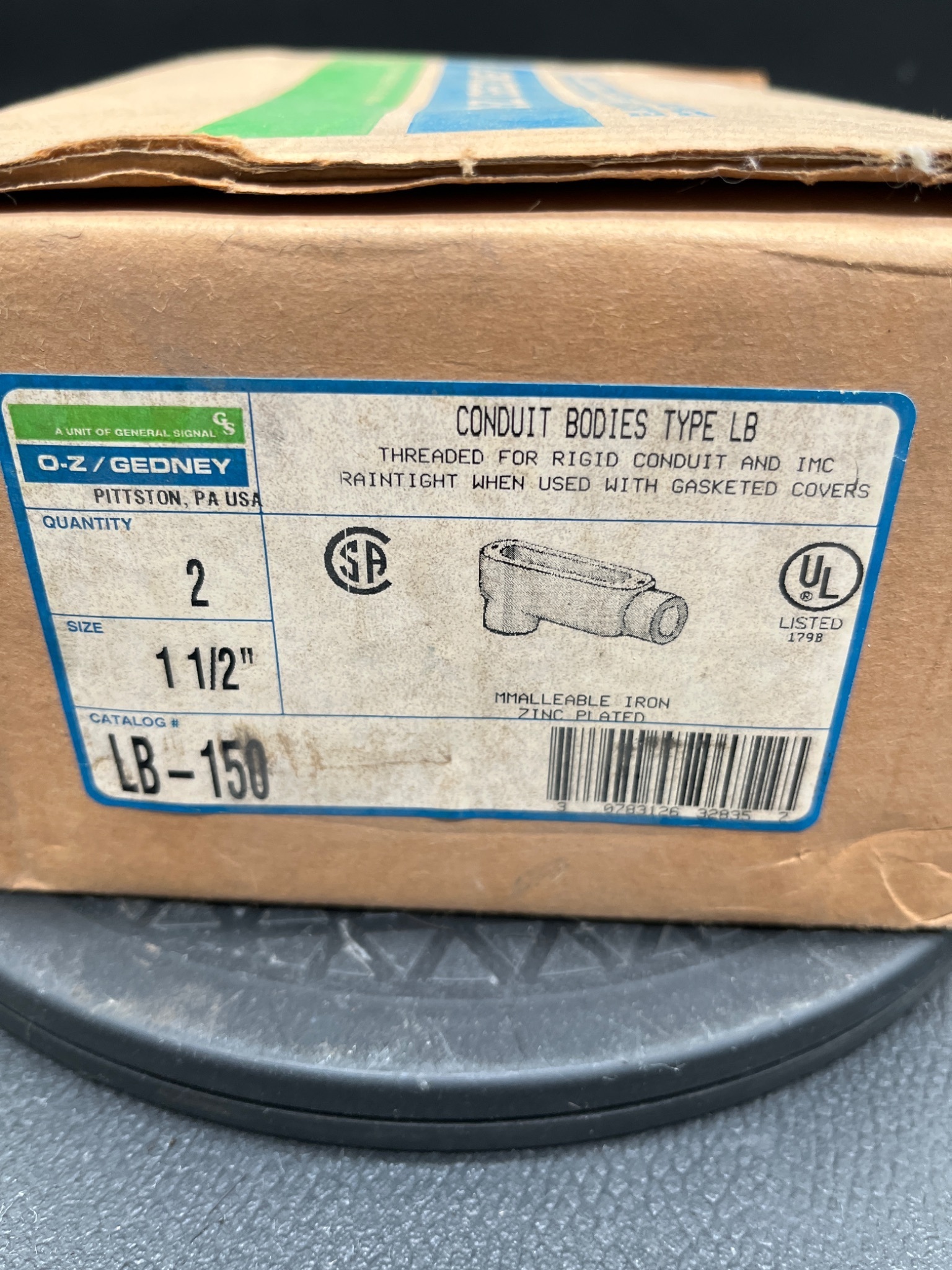 GENERAL SIGNAL O‑Z GEDNEY LB‑150 Type LB Conduit Body NEW 1