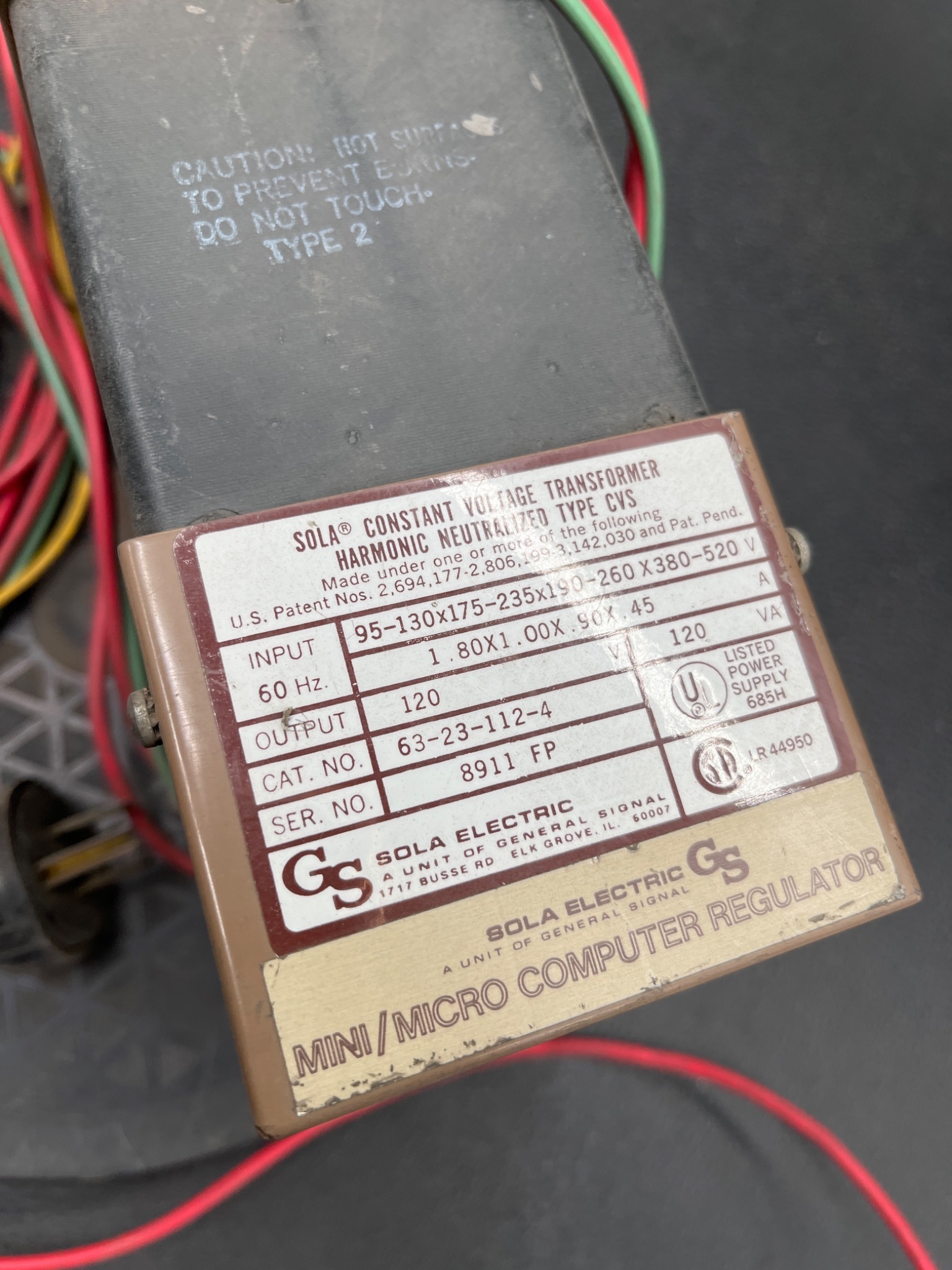 SOLA ELECTRIC 63‑23‑112‑4 Constant Voltage Transformer USED 6