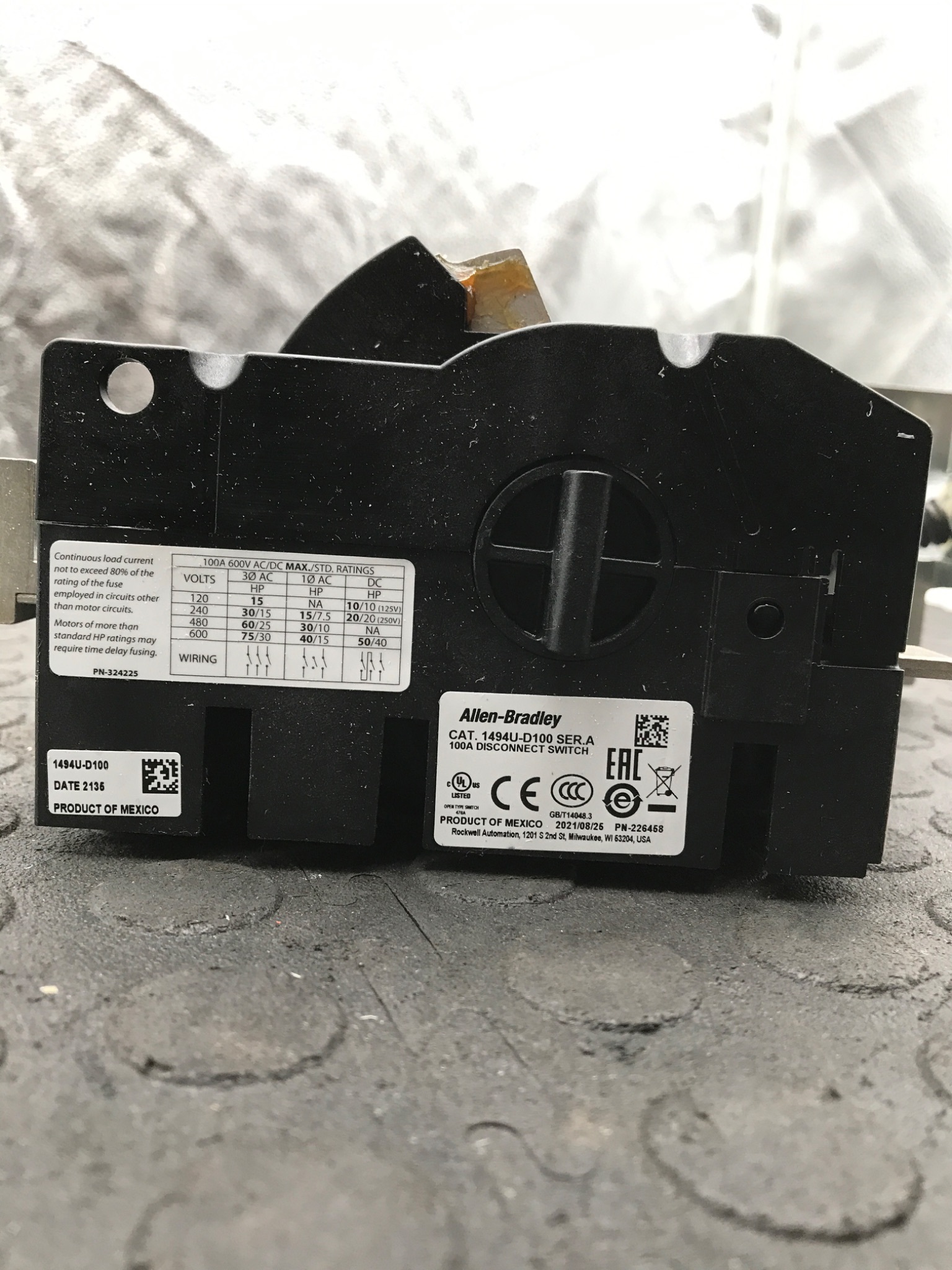 ALLEN‑BRADLEY 1494U‑D100 Disconnect Switch Body USED 3