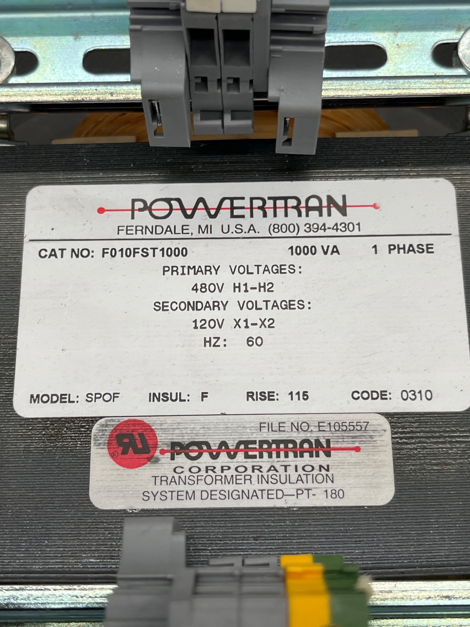 POWERTRAN F010FST1000 1000 VA Control Transformer USED 5