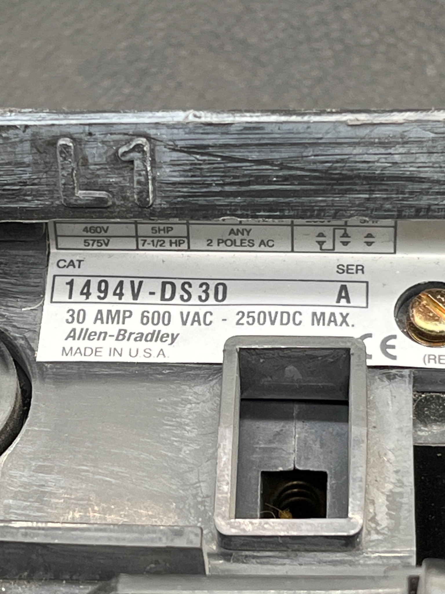 ALLEN‑BRADLEY 1494V‑DS30 Disconnect Switch USED 5