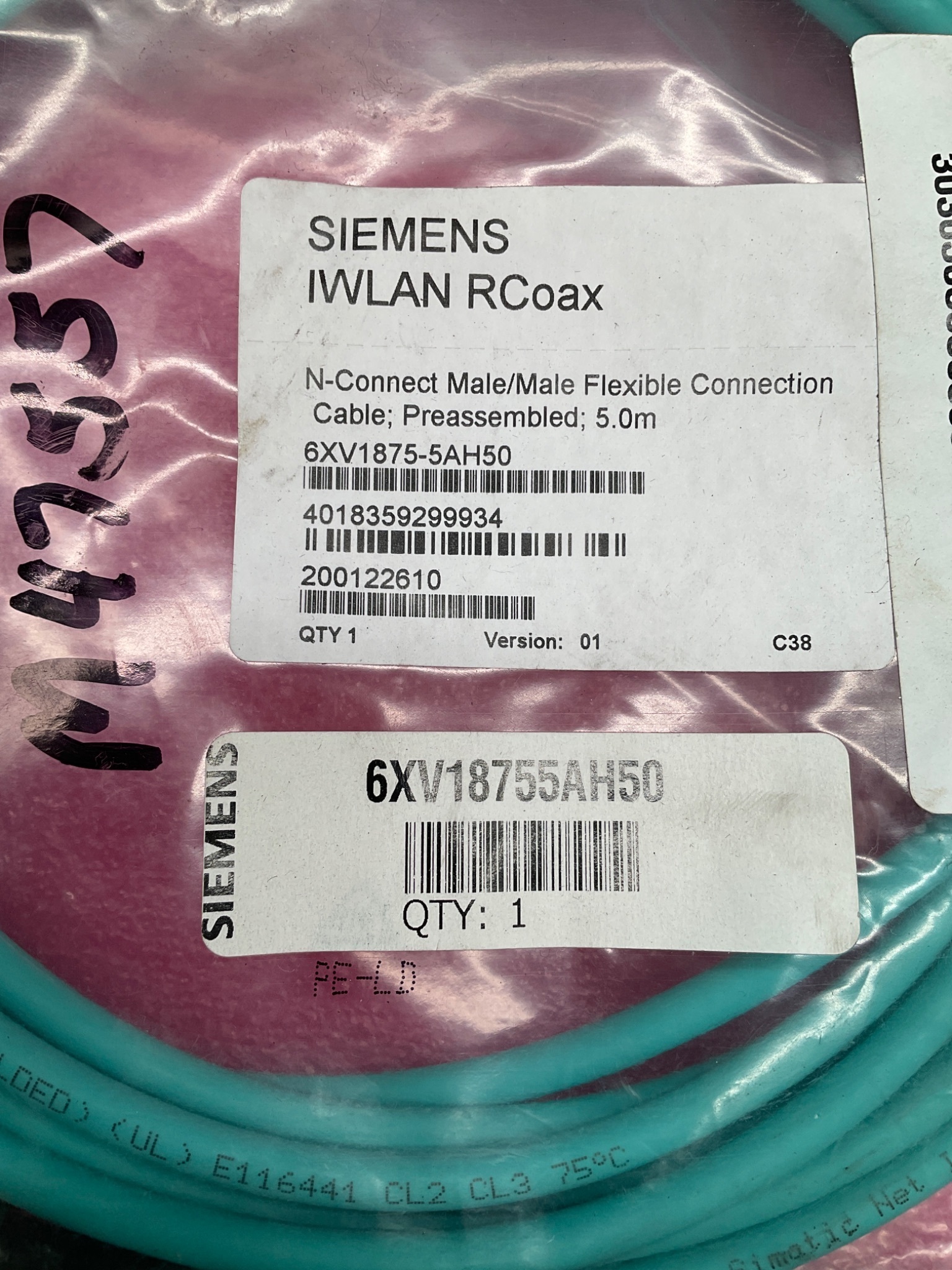 SIEMENS 6XV1875‑5AH50 IWLAN RCoax Cable NEW 1