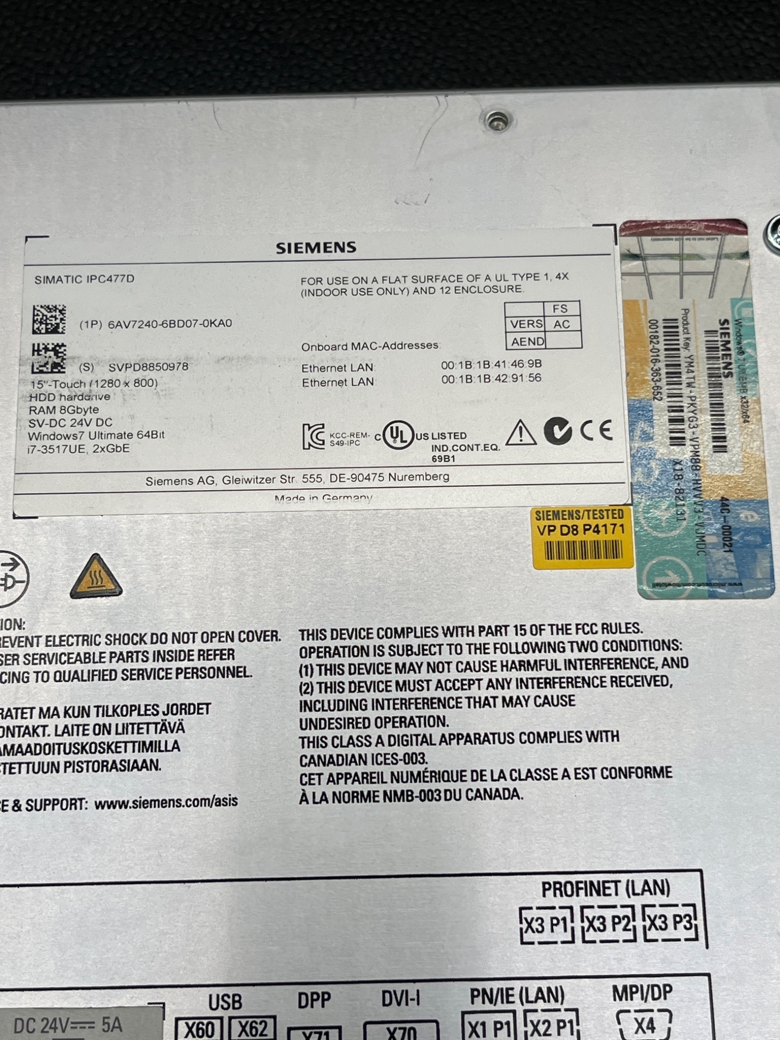 SIEMENS 6AV7240‑6BD07‑0KA0 SIMATIC IPC477 Touch HMI USED 4