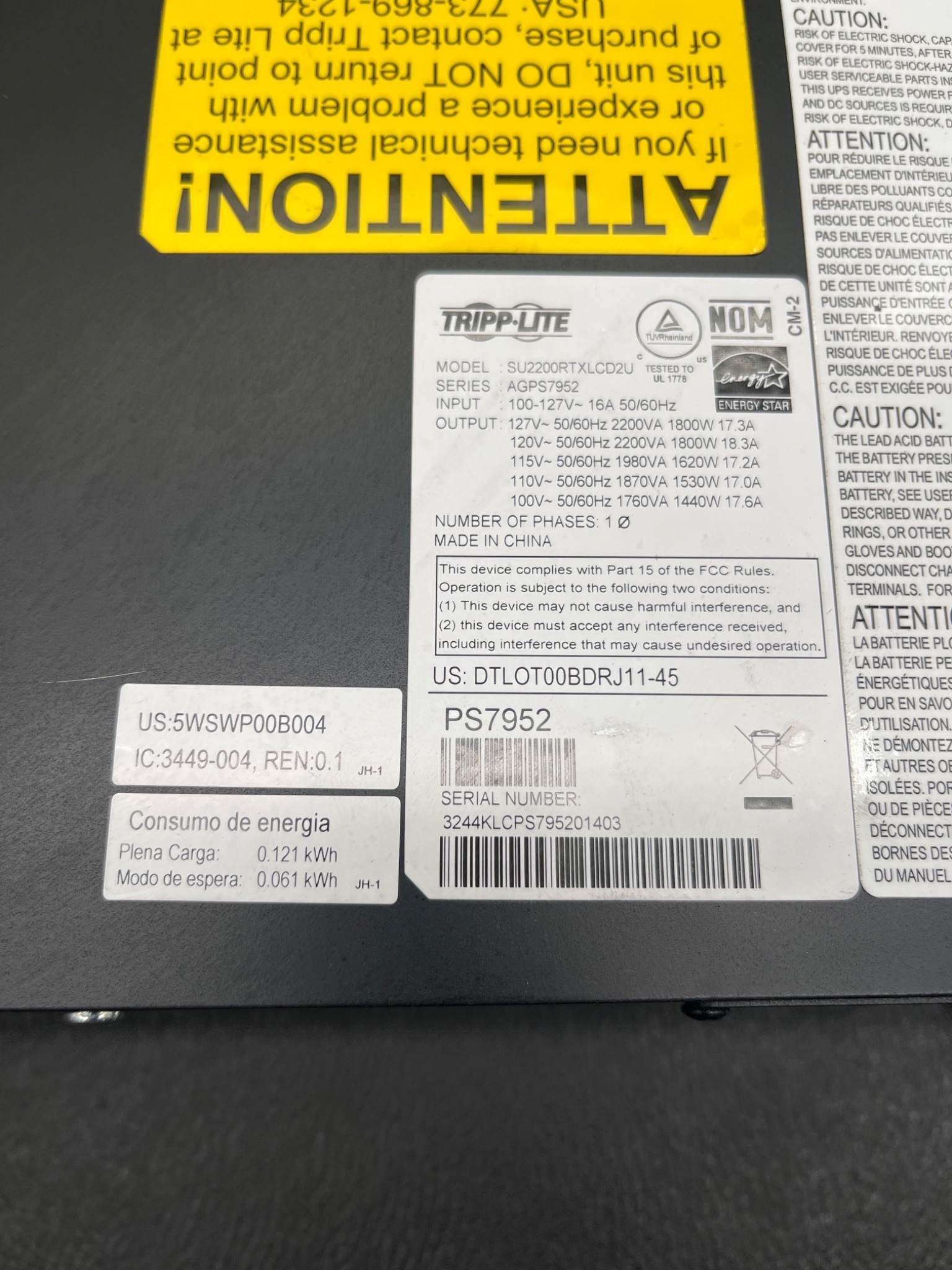 TRIPP‑LITE PS7952 SmartOnline Rack‑Mount UPS USED 3