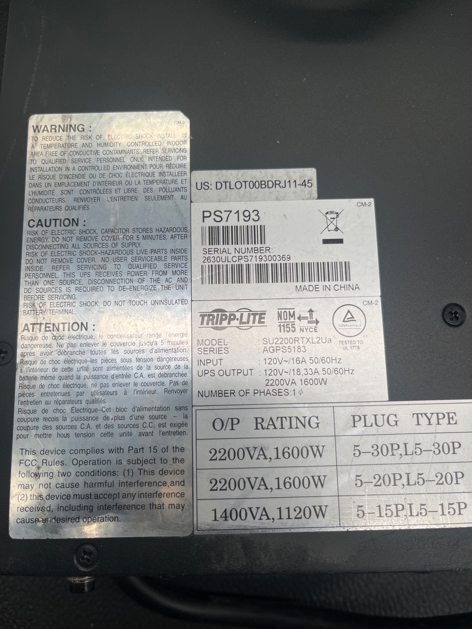 TRIPP‑LITE PS7193 SmartOnline Rackmount UPS USED 4