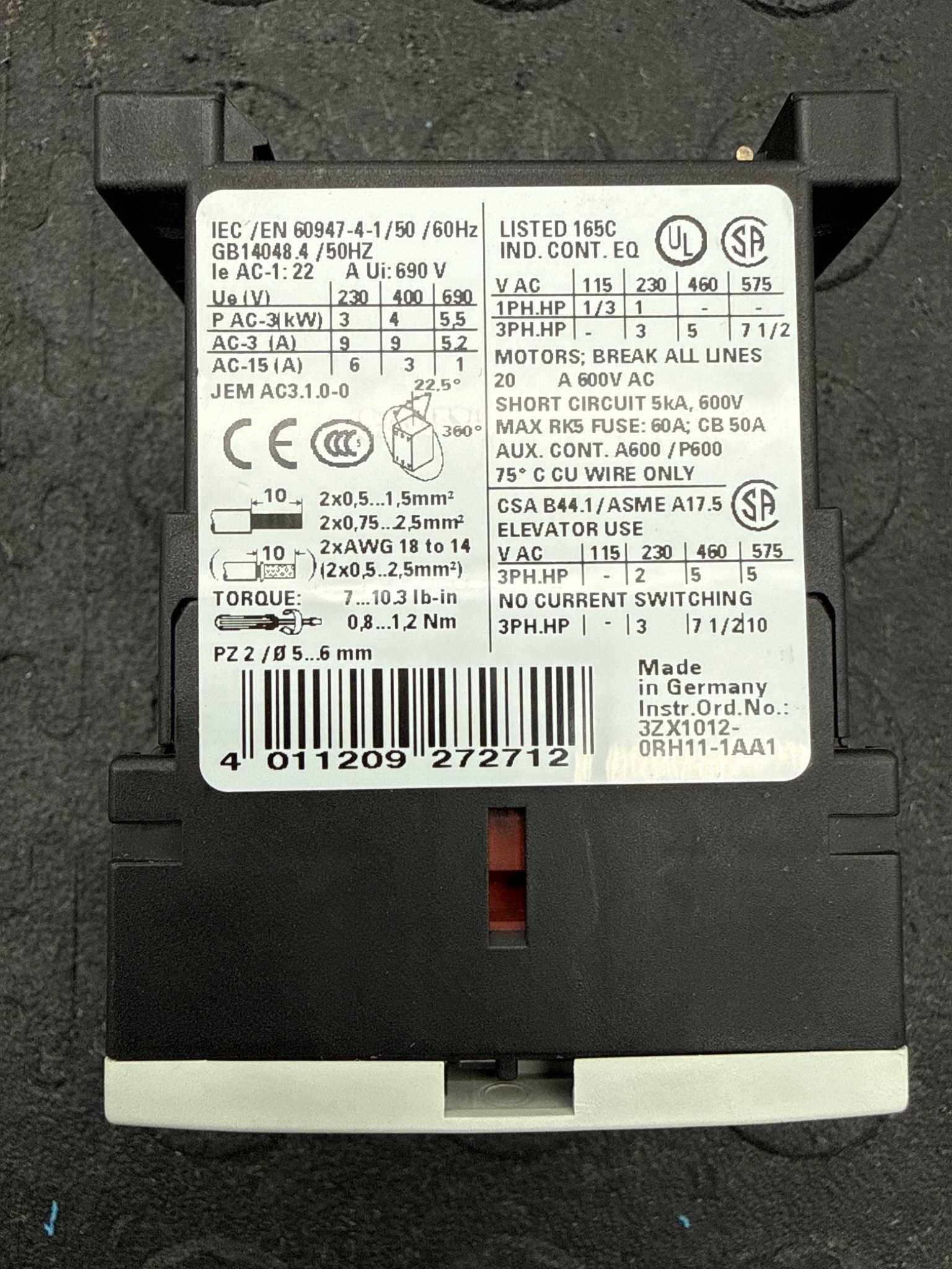 SIEMENS 3RT1016‑1BB42 SIRIUS Contactor 24VDC USED 3