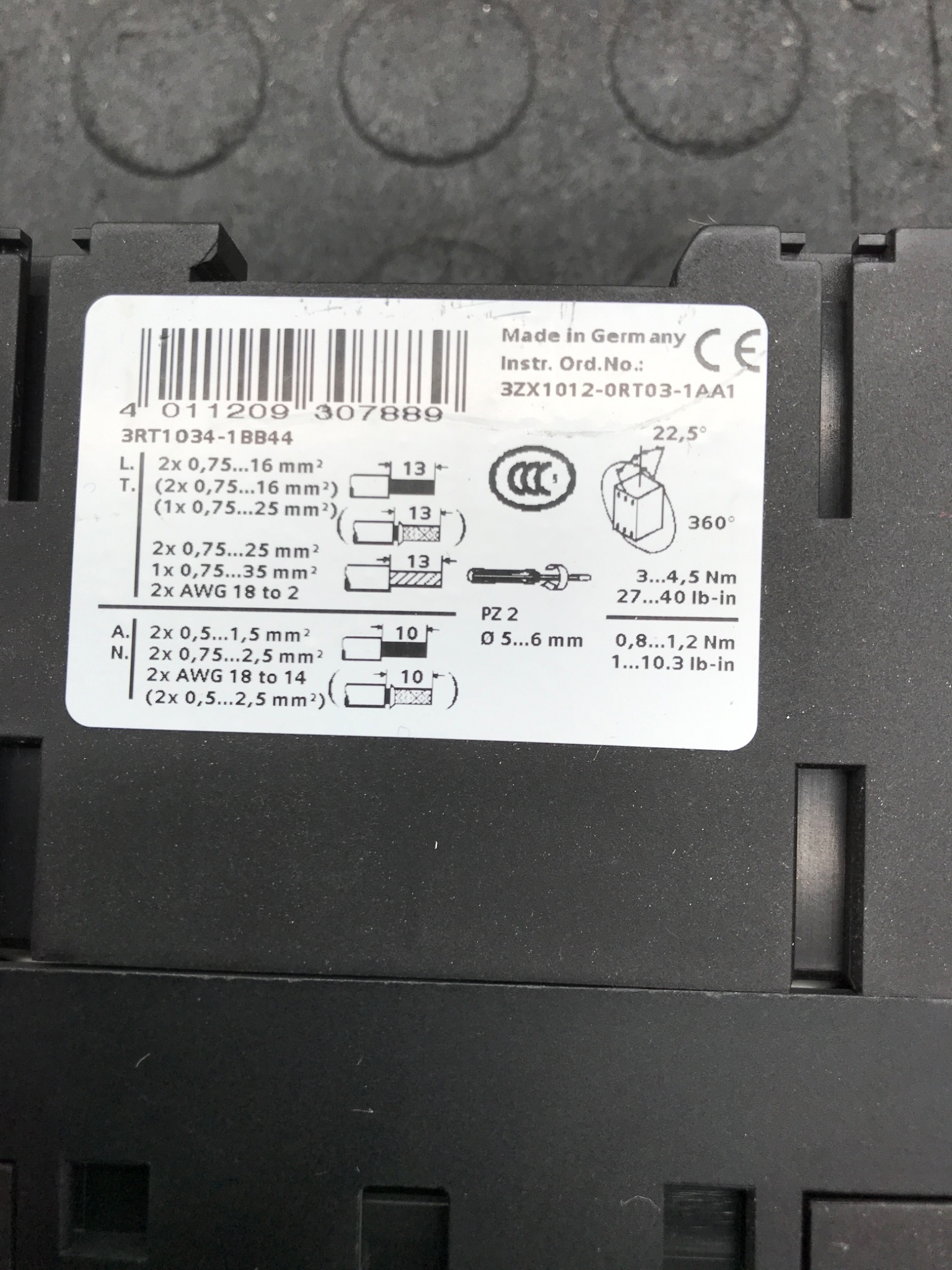 SIEMENS 3RT1034-1BB44 Motor Control Contactor USED 3